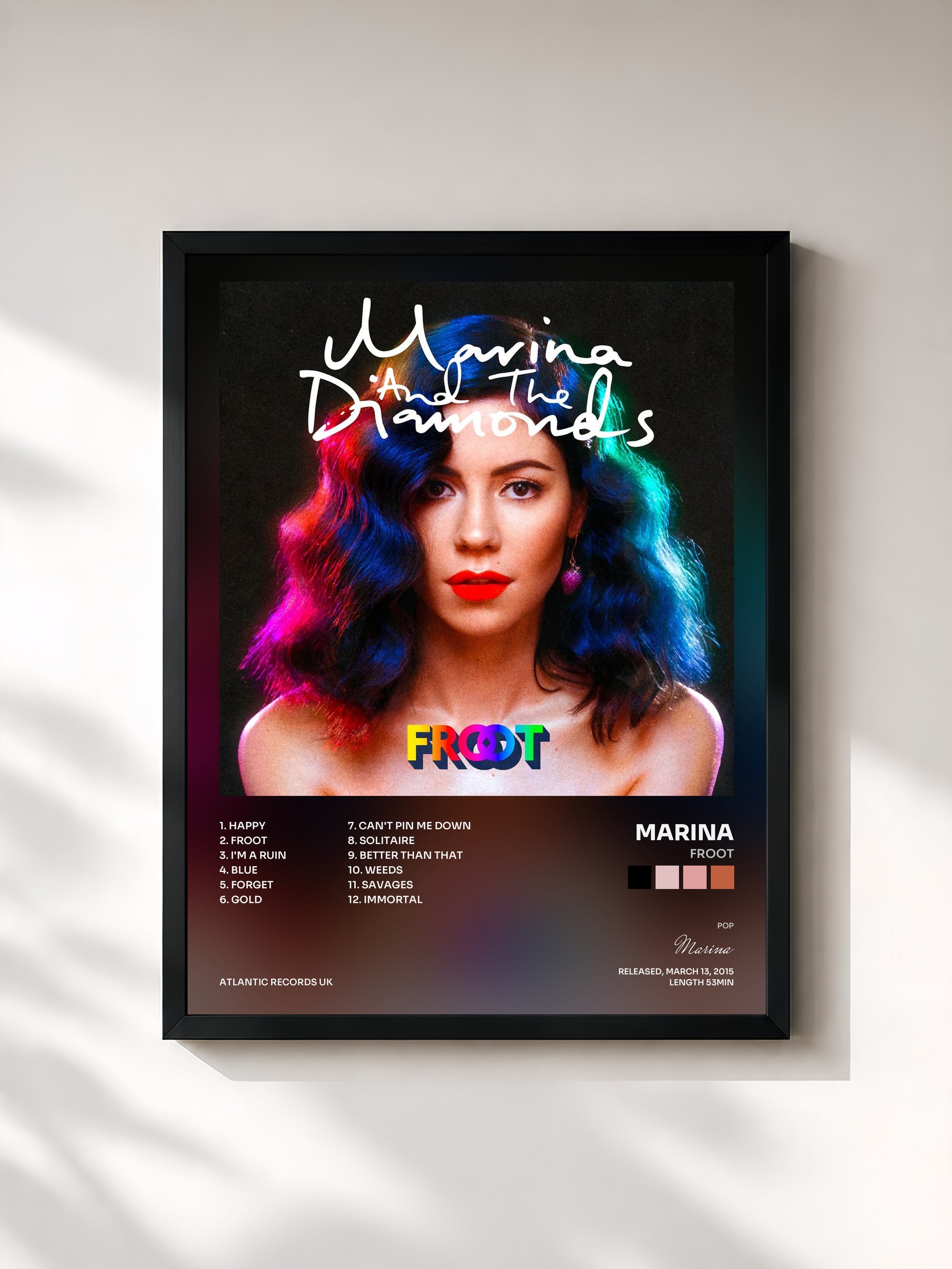 #noir Tableau de l'album Froot de Marina, cadre noir, imprimé et encadré en France