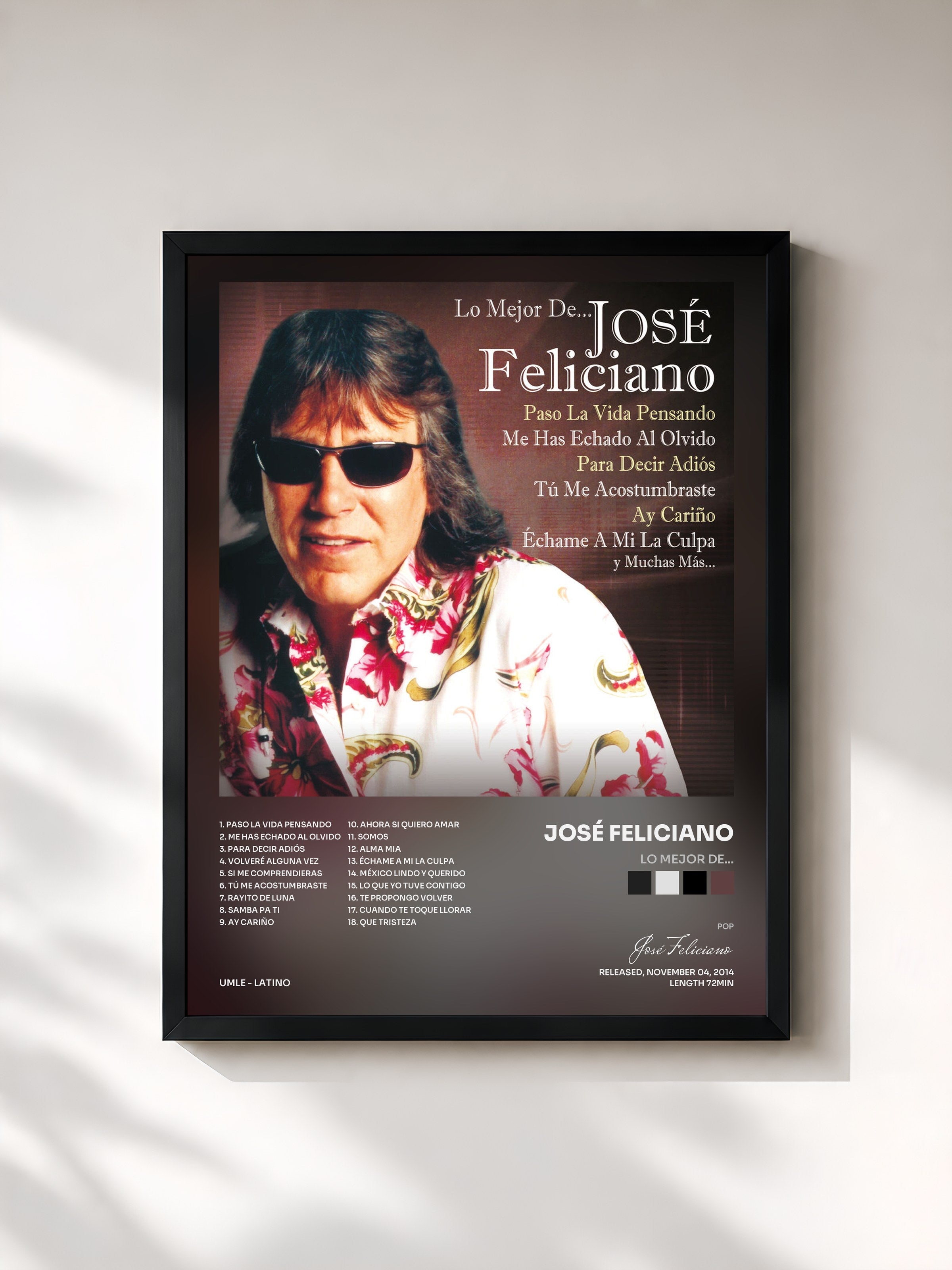 #noir Tableau de l'album Lo Mejor De... de José Feliciano, cadre noir, imprimé et encadré en France