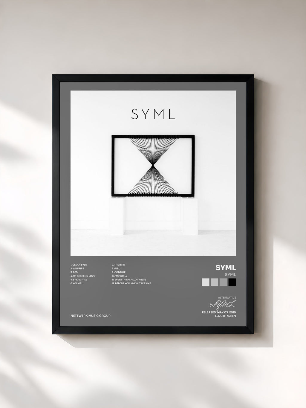 #noir Tableau de l'album SYML de SYML, cadre noir, imprimé et encadré en France