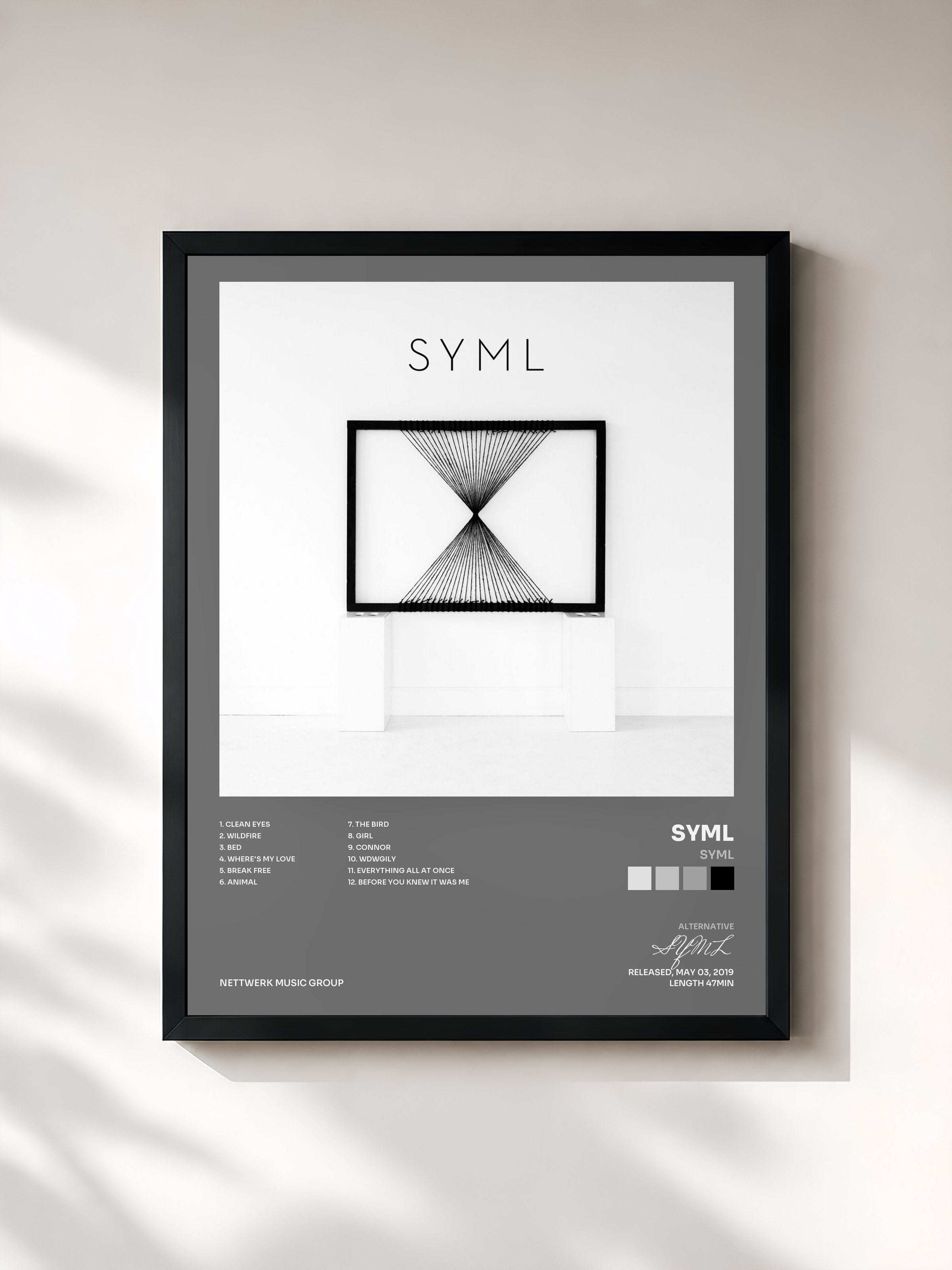 #noir Tableau de l'album SYML de SYML, cadre noir, imprimé et encadré en France