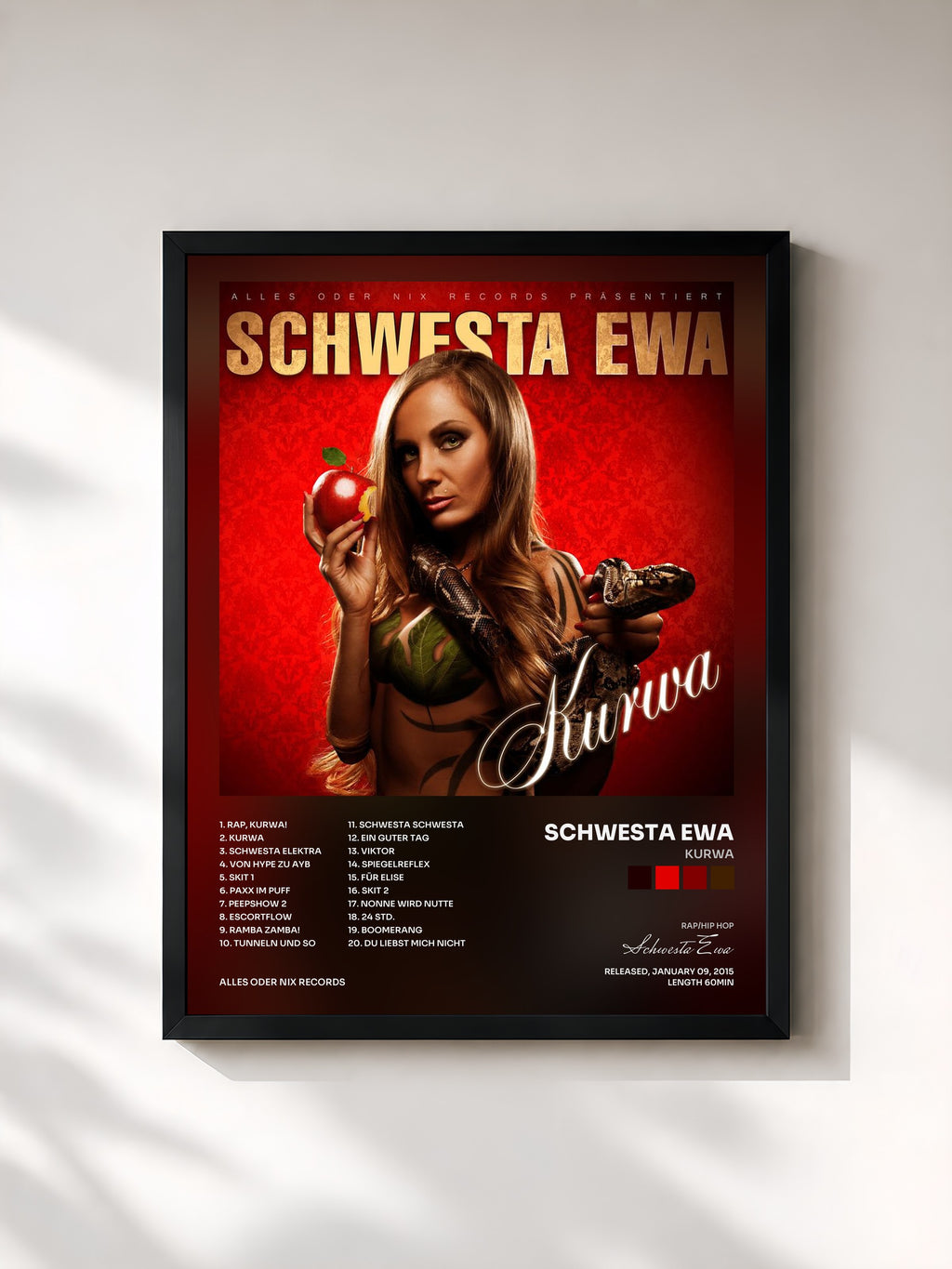 #noir Tableau de l'album Kurwa de Schwesta Ewa, cadre noir, imprimé et encadré en France