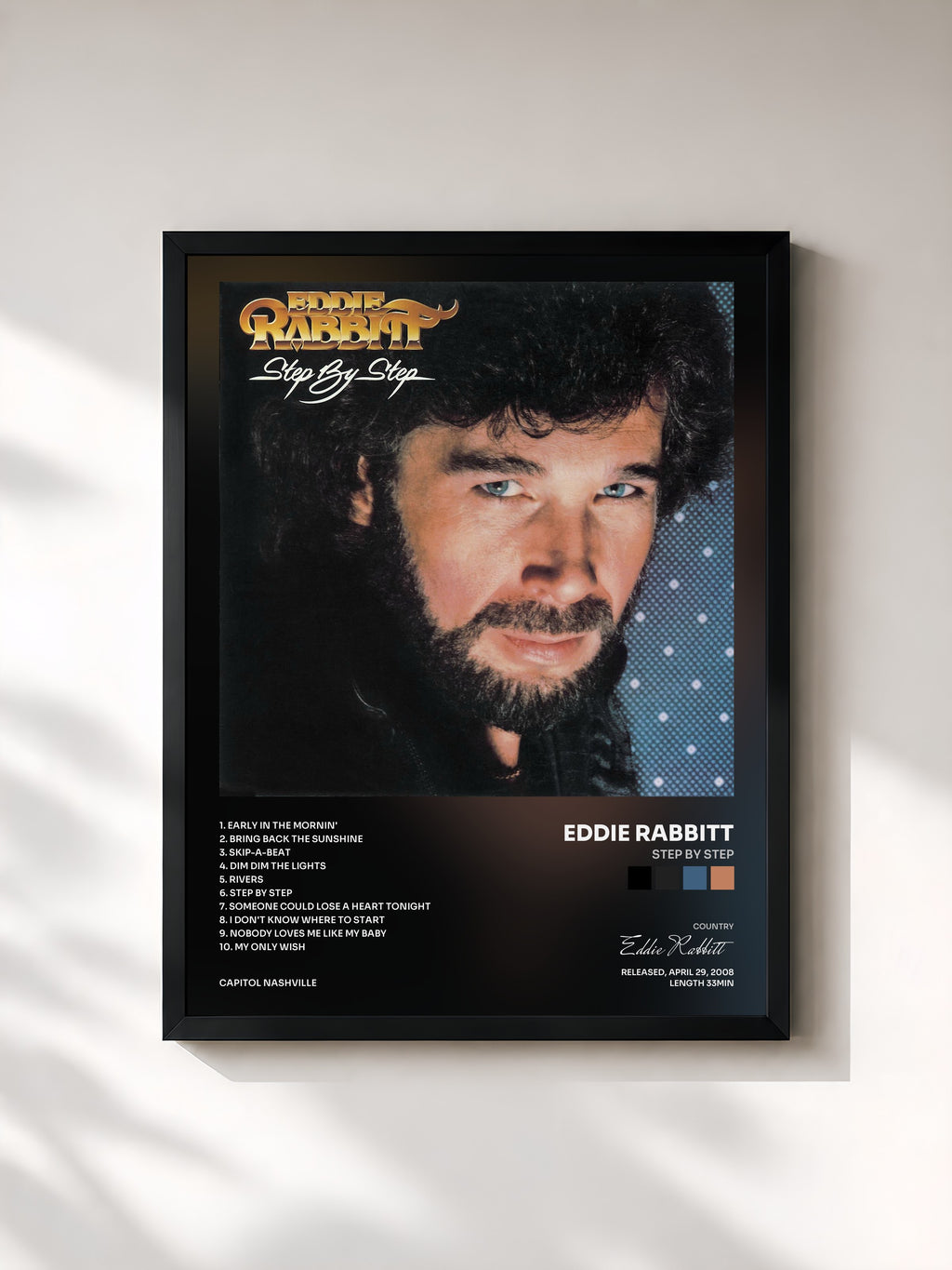 #noir Tableau de l'album Step By Step de Eddie Rabbitt, cadre noir, imprimé et encadré en France