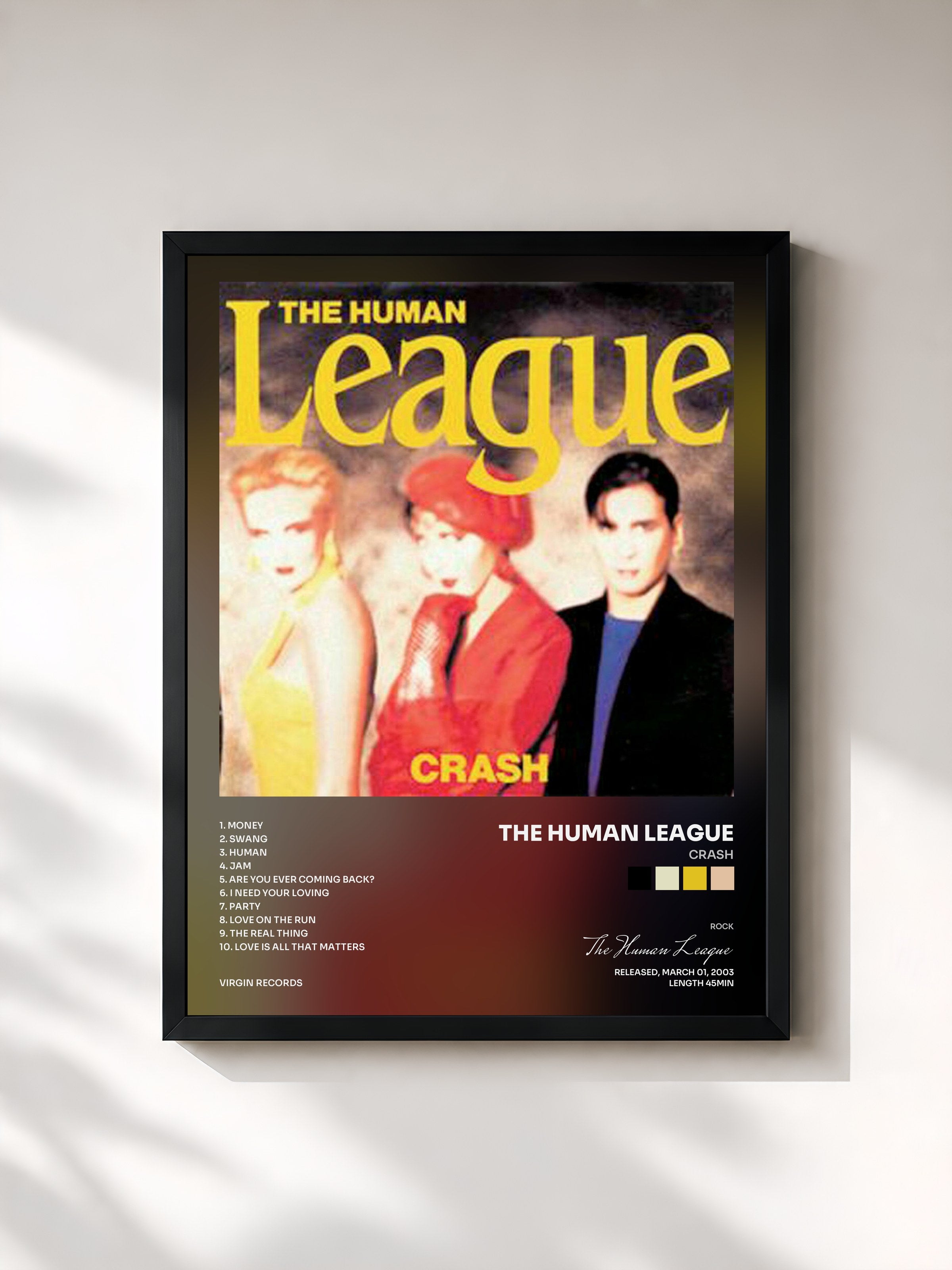 #noir Tableau de l'album Crash de The Human League, cadre noir, imprimé et encadré en France