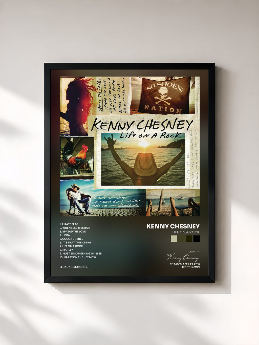 #noir Tableau de l'album Life On A Rock de Kenny Chesney, cadre noir, imprimé et encadré en France