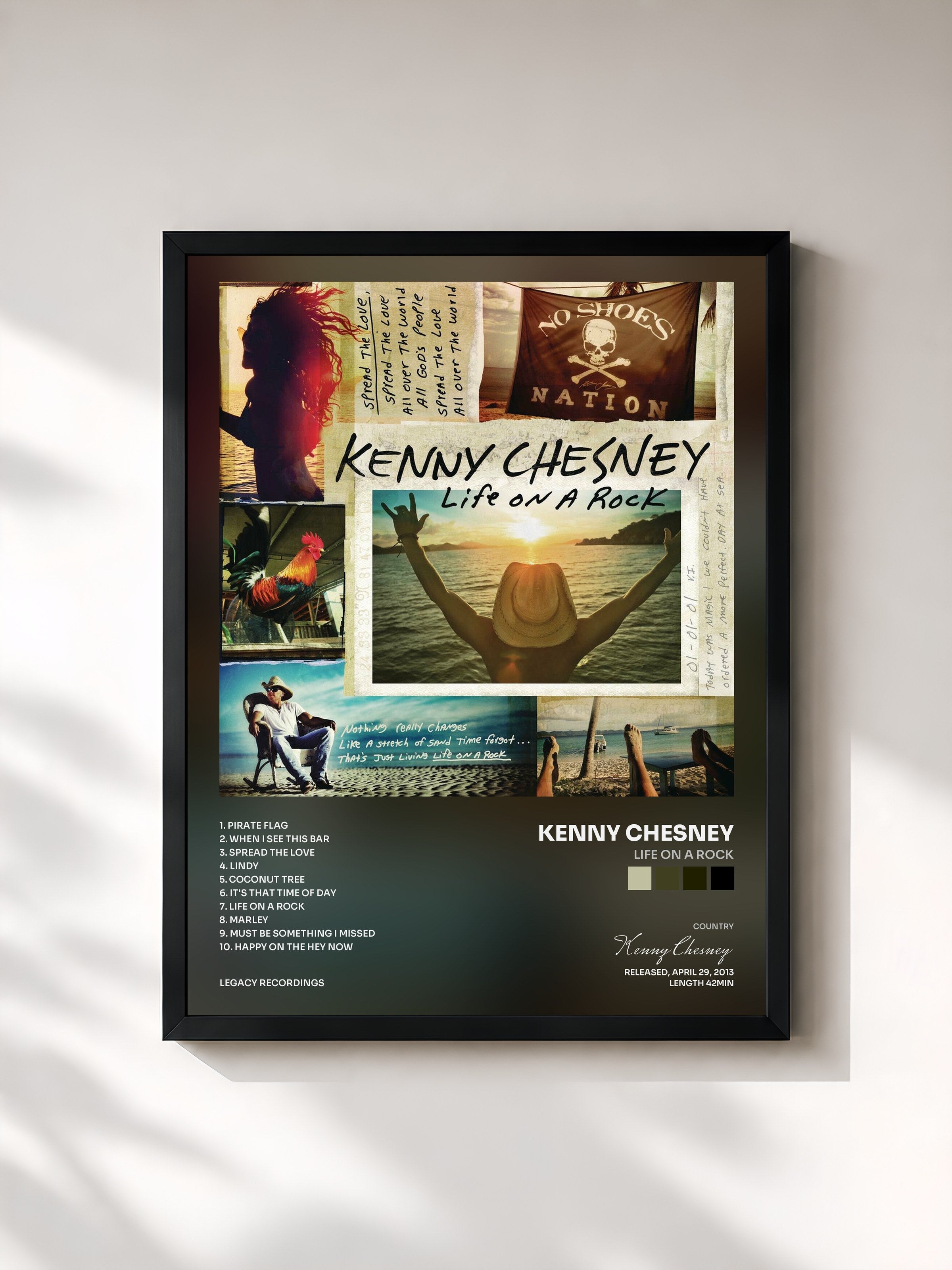 #noir Tableau de l'album Life On A Rock de Kenny Chesney, cadre noir, imprimé et encadré en France