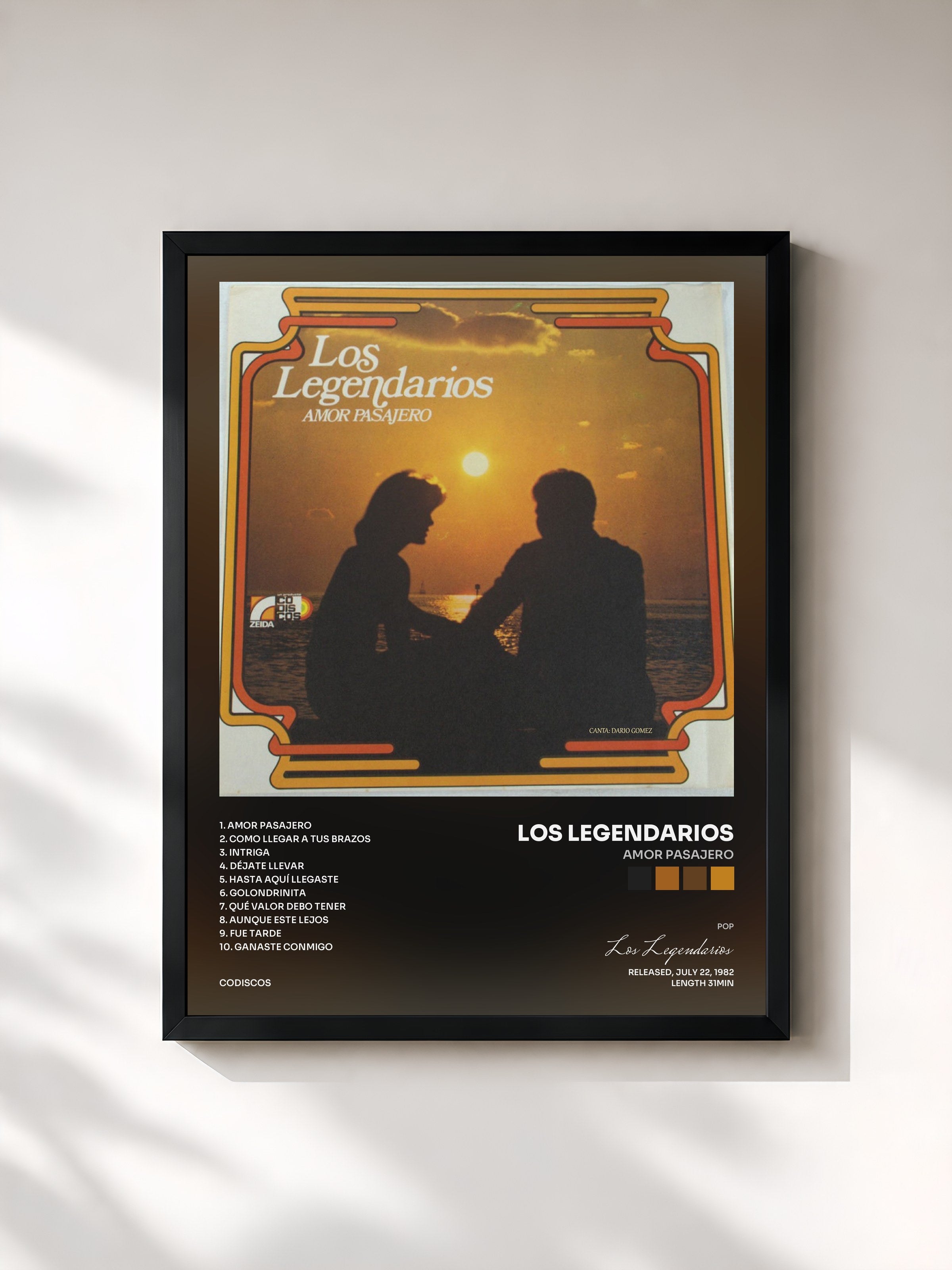#noir Tableau de l'album Amor Pasajero de Los Legendarios, cadre noir, imprimé et encadré en France