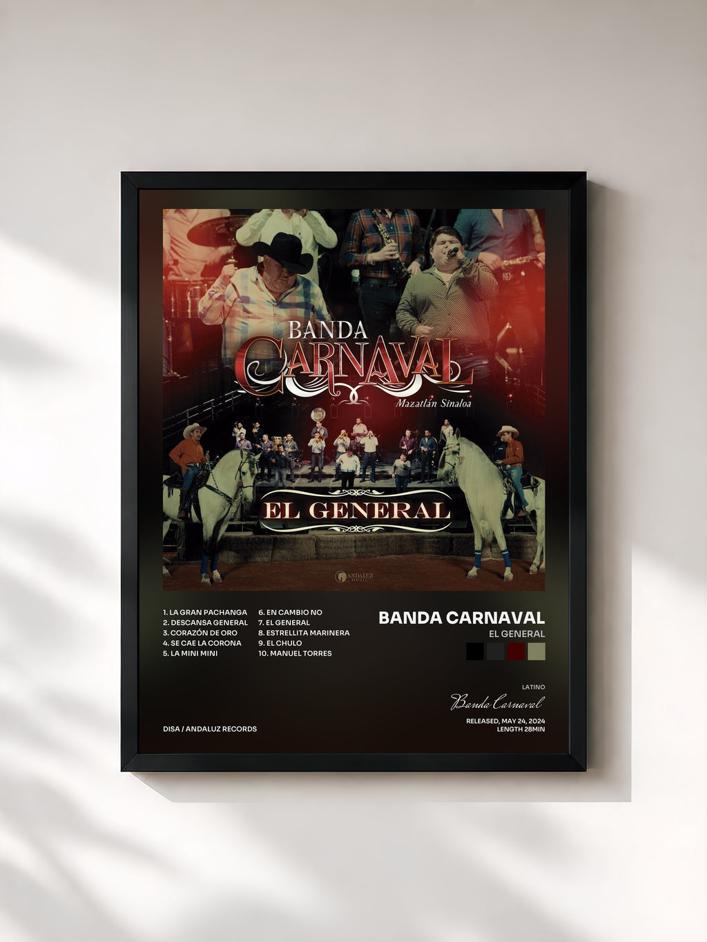 #noir Tableau de l'album El General de Banda Carnaval, cadre noir, imprimé et encadré en France