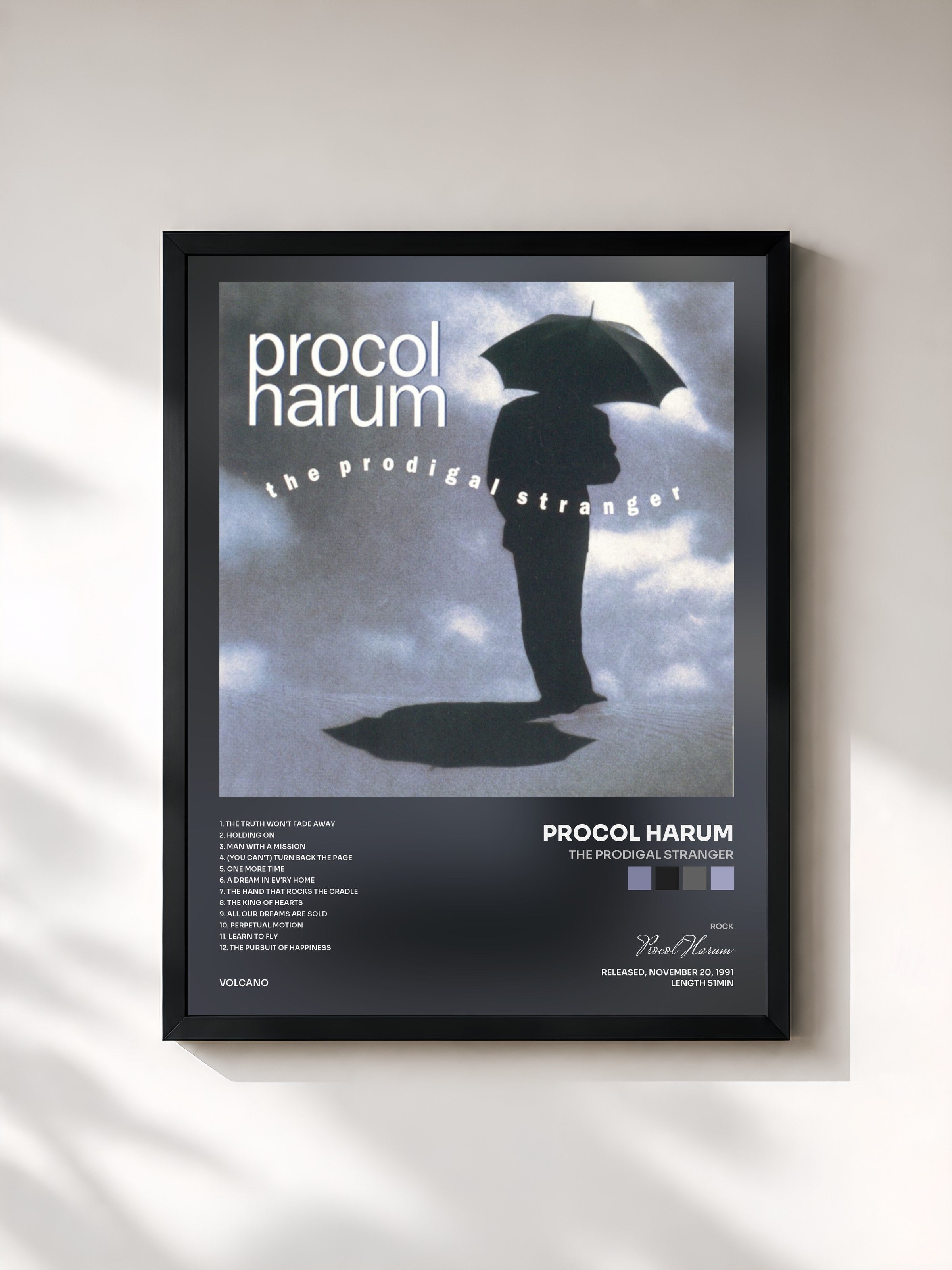 #noir Tableau de l'album The Prodigal Stranger de Procol Harum, cadre noir, imprimé et encadré en France