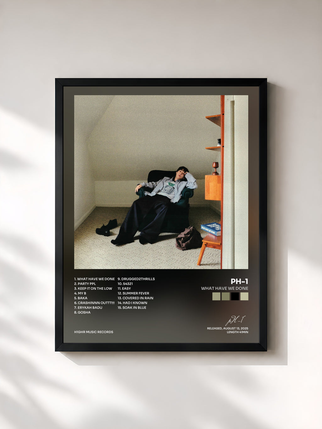 #noir Tableau de l'album WHAT HAVE WE DONE de pH-1, cadre noir, imprimé et encadré en France
