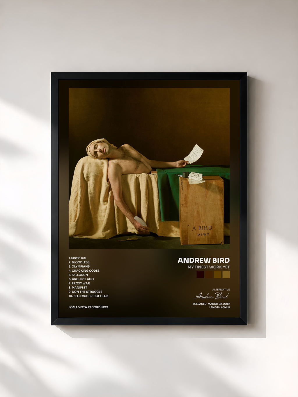 #noir Tableau de l'album My Finest Work Yet de Andrew Bird, cadre noir, imprimé et encadré en France