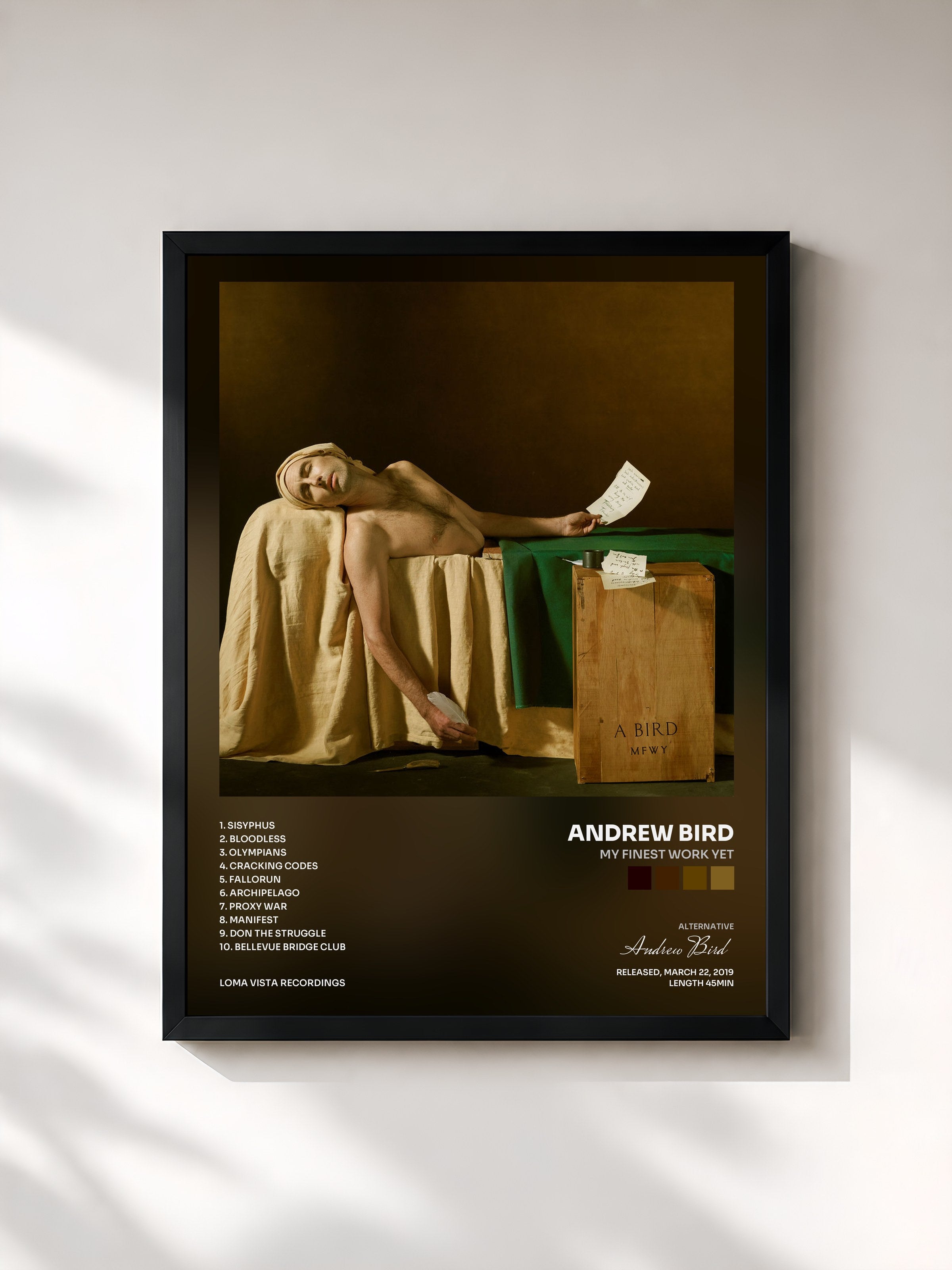 #noir Tableau de l'album My Finest Work Yet de Andrew Bird, cadre noir, imprimé et encadré en France