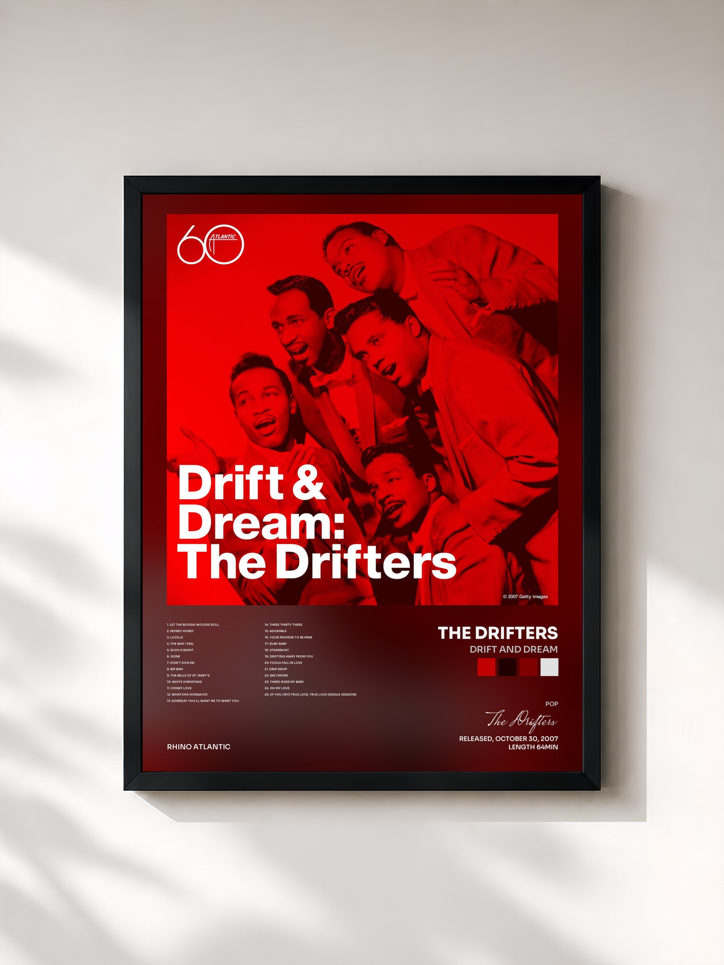 #noir Tableau de l'album Drift and Dream de The Drifters, cadre noir, imprimé et encadré en France