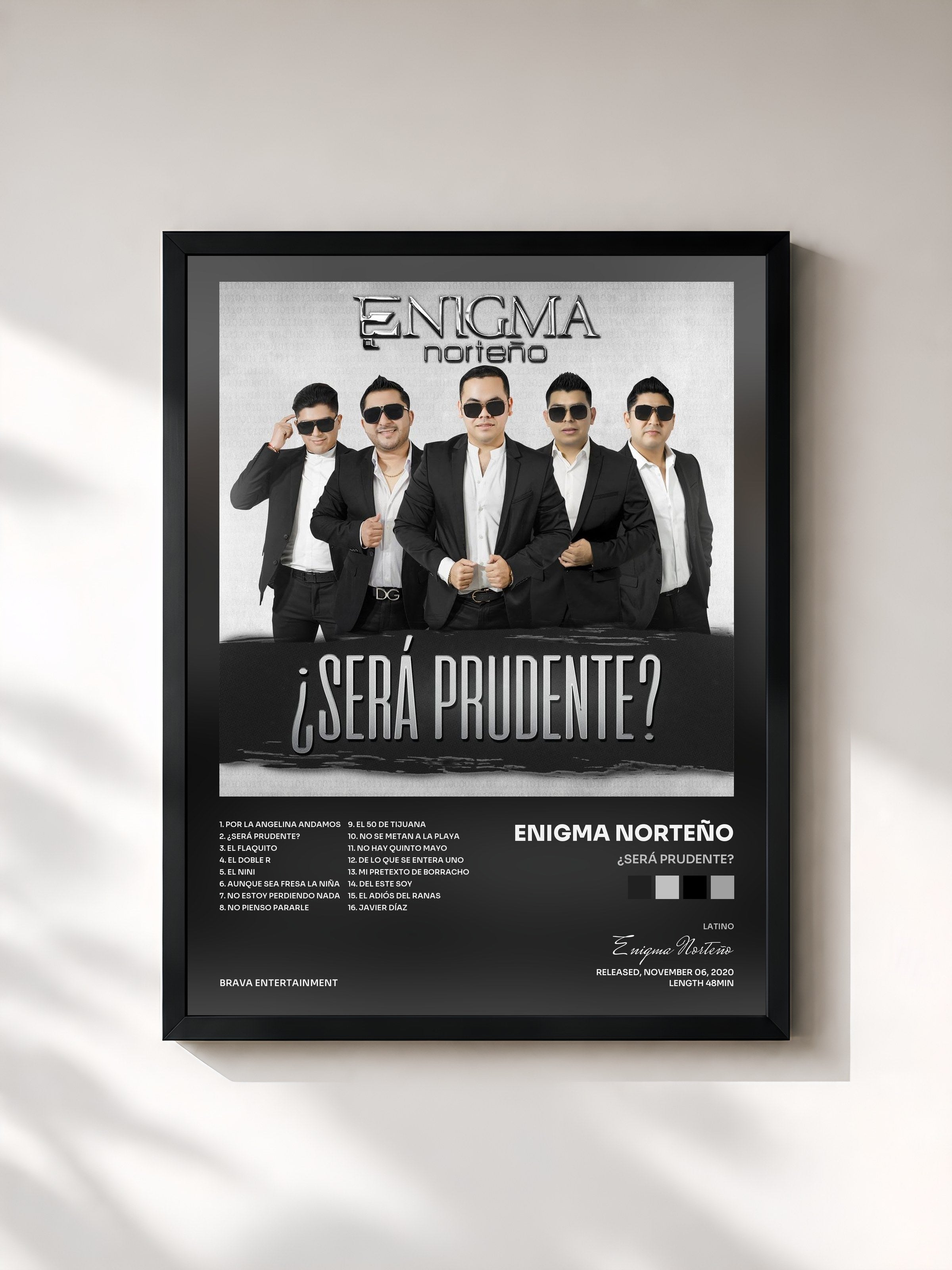 #noir Tableau de l'album ¿Será Prudente? de Enigma Norteño, cadre noir, imprimé et encadré en France