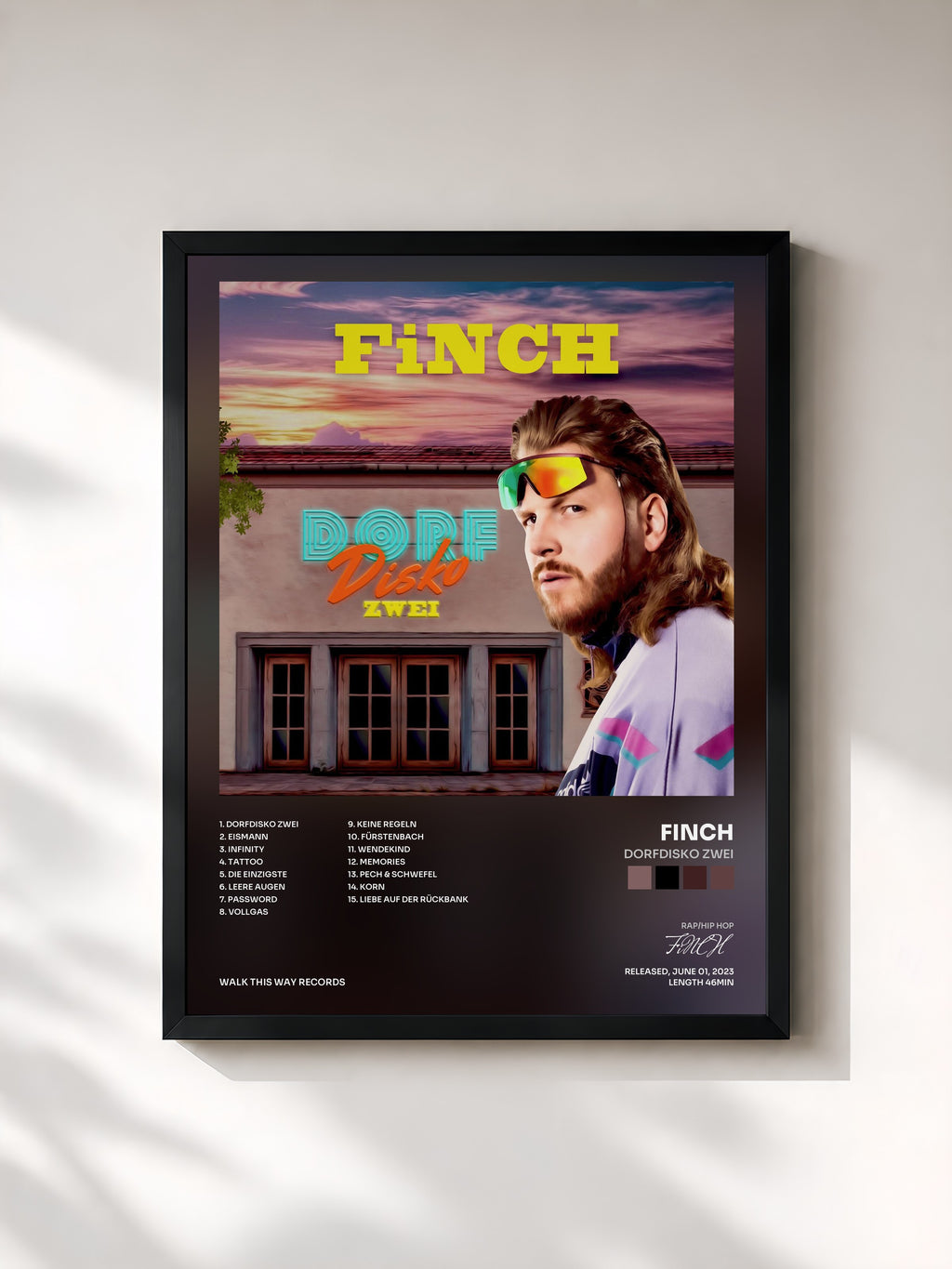 #noir Tableau de l'album DORFDiSKO ZWEi de FiNCH, cadre noir, imprimé et encadré en France