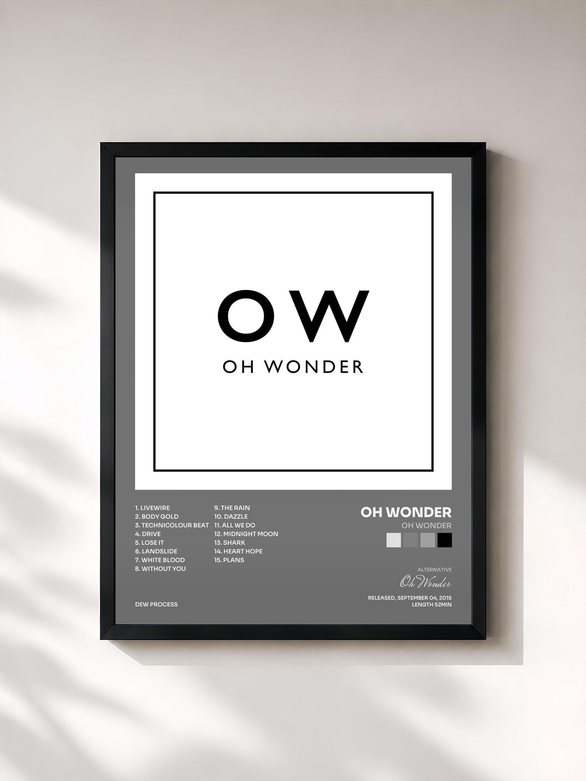 #noir Tableau de l'album Oh Wonder de Oh Wonder, cadre noir, imprimé et encadré en France