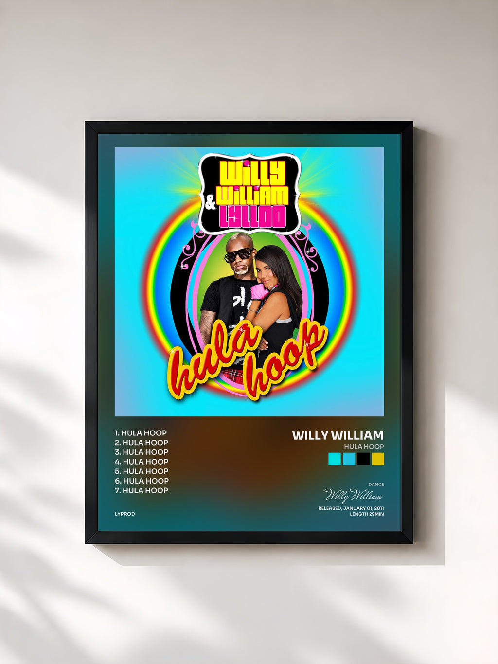 #noir Tableau de l'album Hula Hoop de Willy William, cadre noir, imprimé et encadré en France