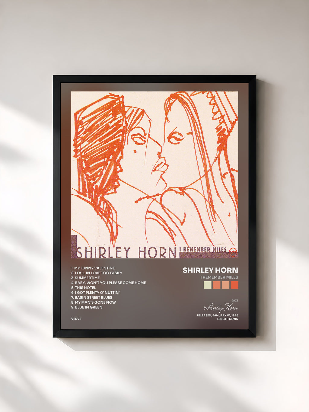#noir Tableau de l'album I Remember Miles de Shirley Horn, cadre noir, imprimé et encadré en France