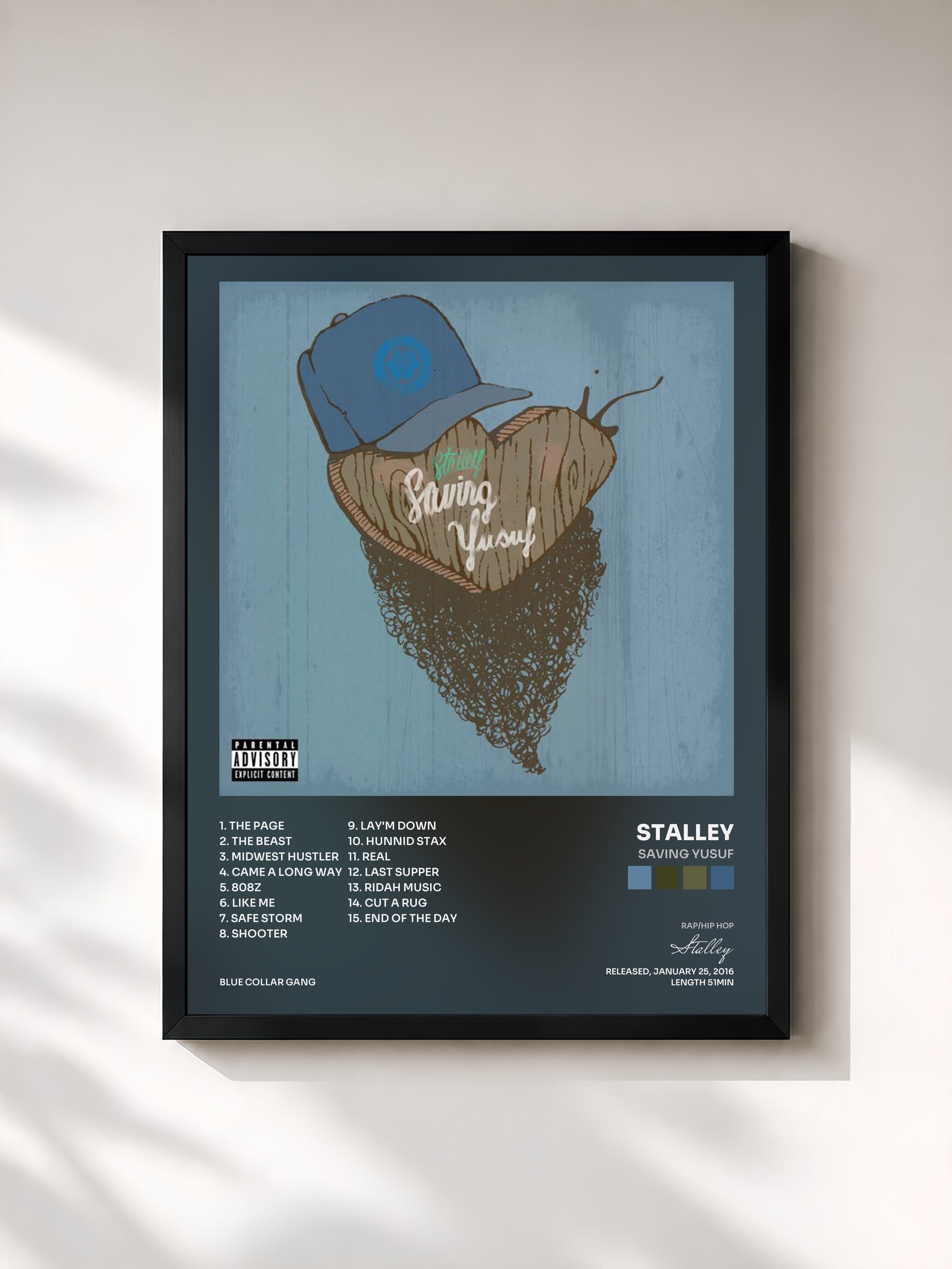 #noir Tableau de l'album Saving Yusuf de Stalley, cadre noir, imprimé et encadré en France