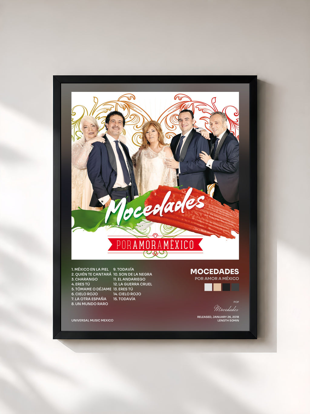 #noir Tableau de l'album Por Amor A México de Mocedades, cadre noir, imprimé et encadré en France