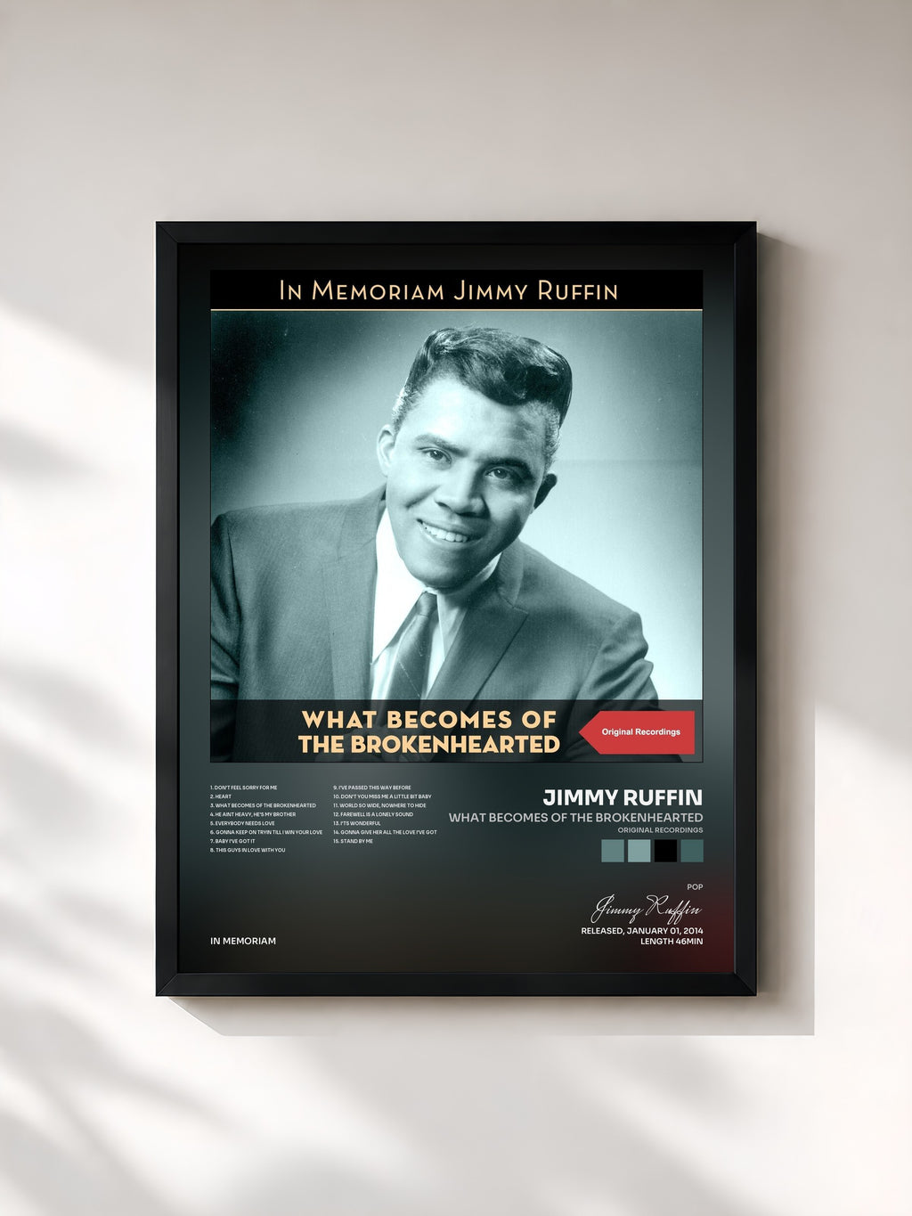 #noir Tableau de l'album What Becomes of the Brokenhearted (Original Recordings) de Jimmy Ruffin, cadre noir, imprimé et encadré en France