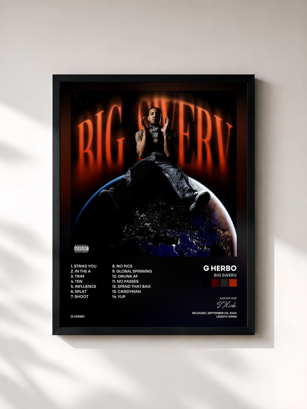 #noir Tableau de l'album Big Swerv de G Herbo, cadre noir, imprimé et encadré en France