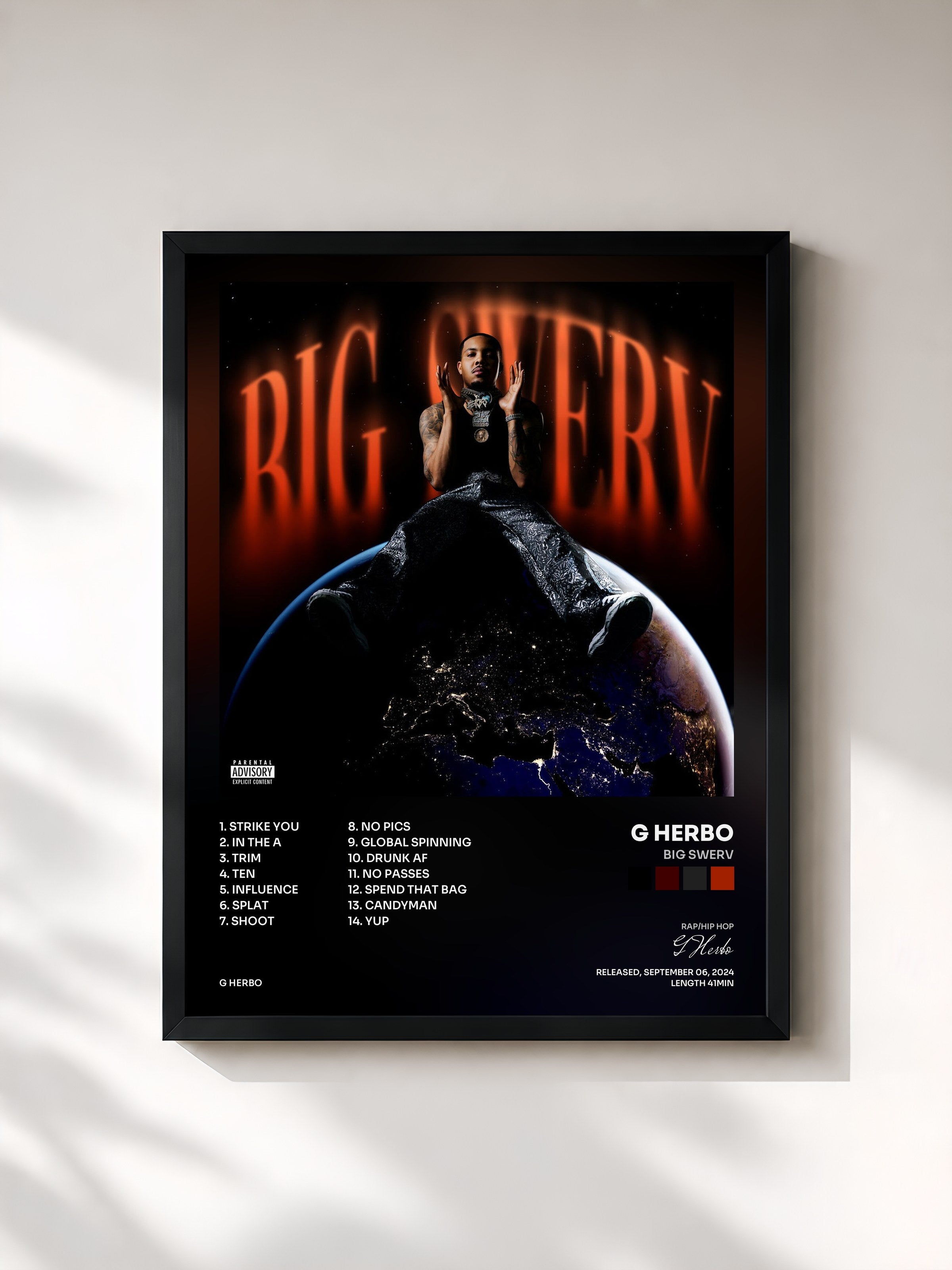 #noir Tableau de l'album Big Swerv de G Herbo, cadre noir, imprimé et encadré en France