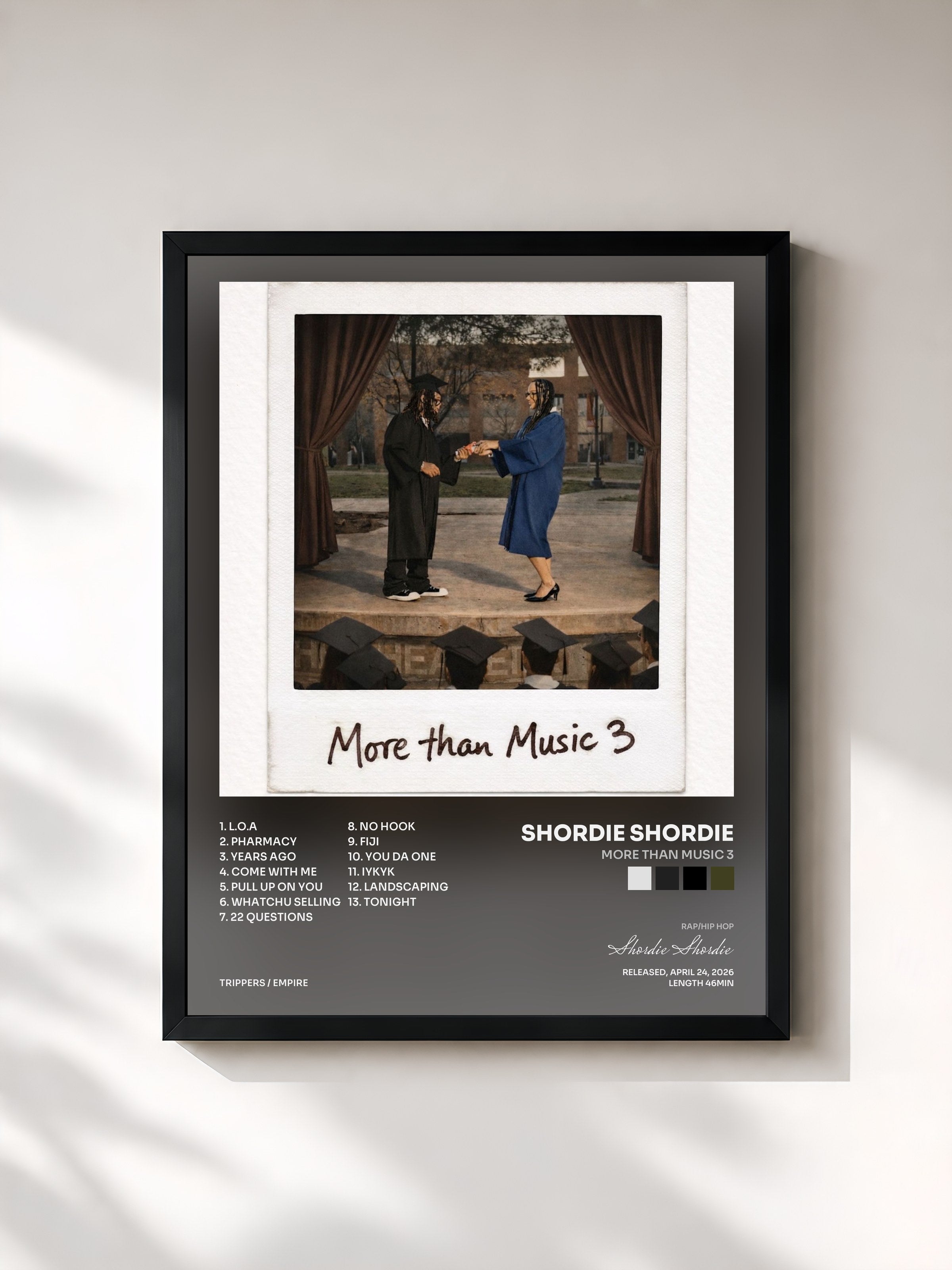 #noir Tableau de l'album More Than Music 3 de Shordie Shordie, cadre noir, imprimé et encadré en France