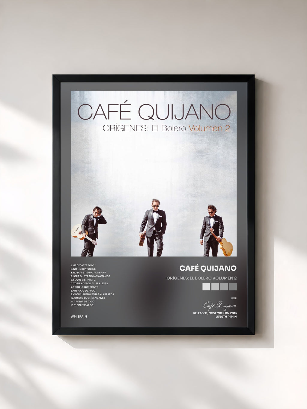 #noir Tableau de l'album Orígenes: El Bolero Volumen 2 de Café Quijano, cadre noir, imprimé et encadré en France
