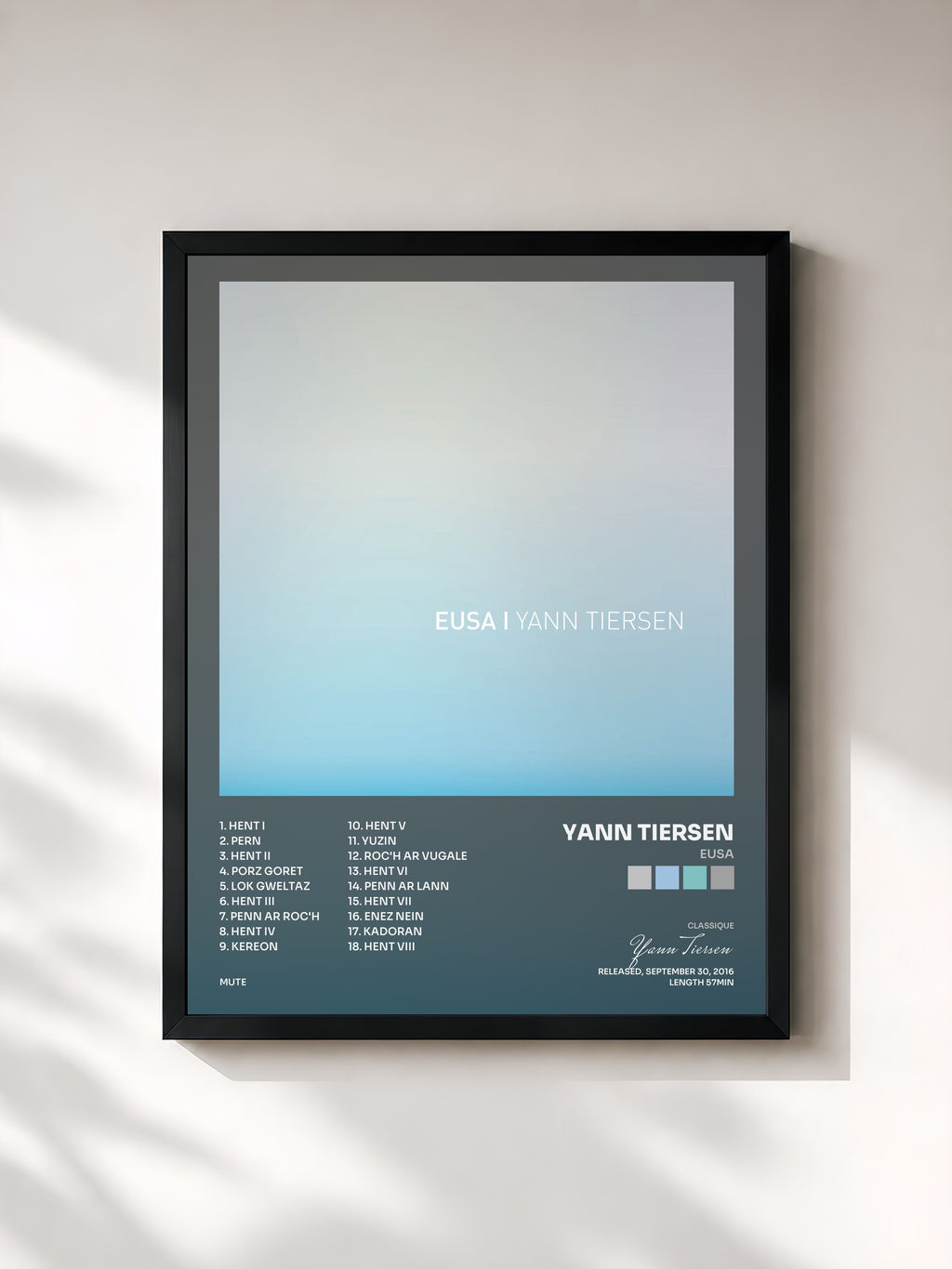 #noir Tableau de l'album EUSA de Yann Tiersen, cadre noir, imprimé et encadré en France