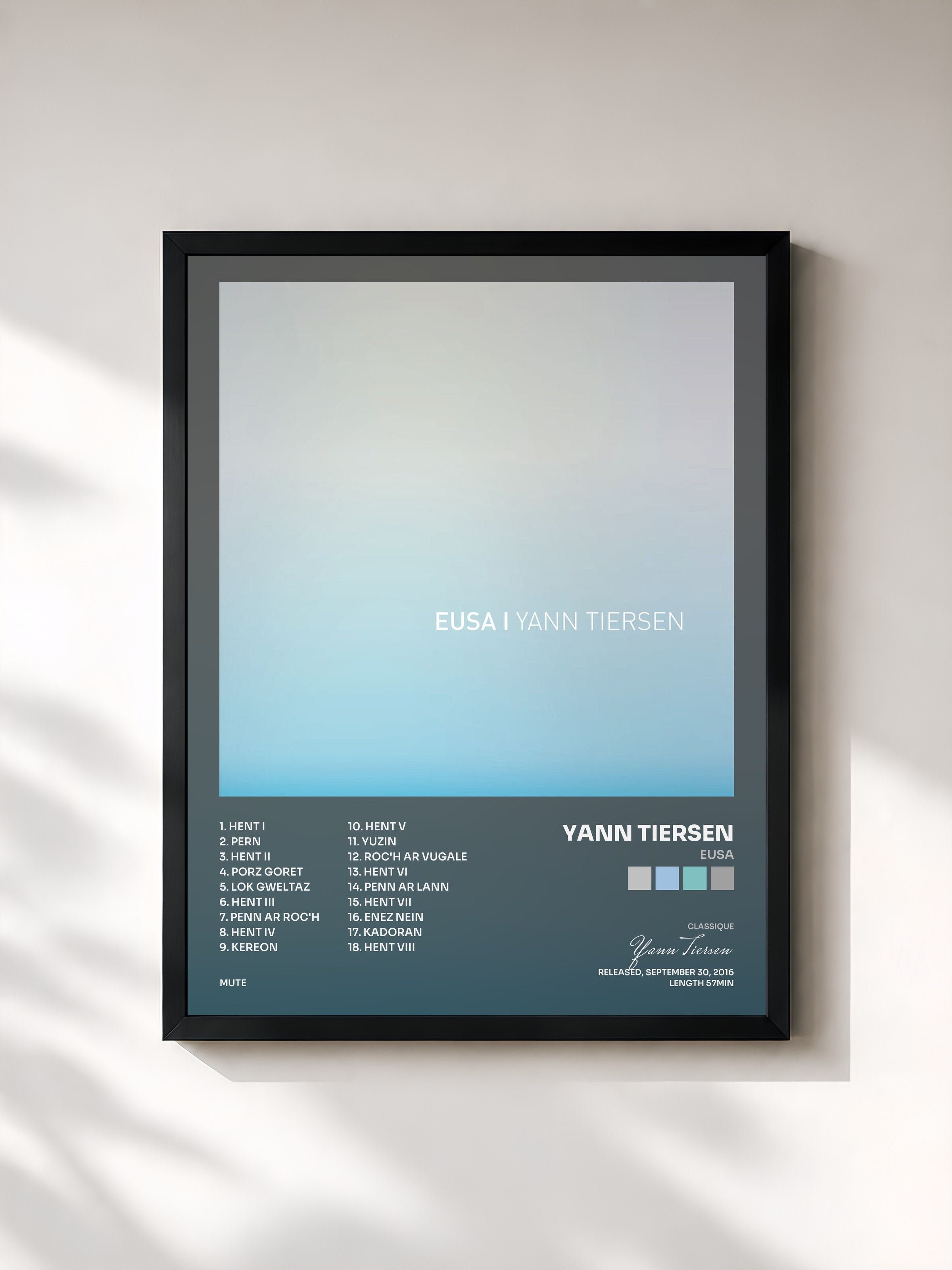 #noir Tableau de l'album EUSA de Yann Tiersen, cadre noir, imprimé et encadré en France