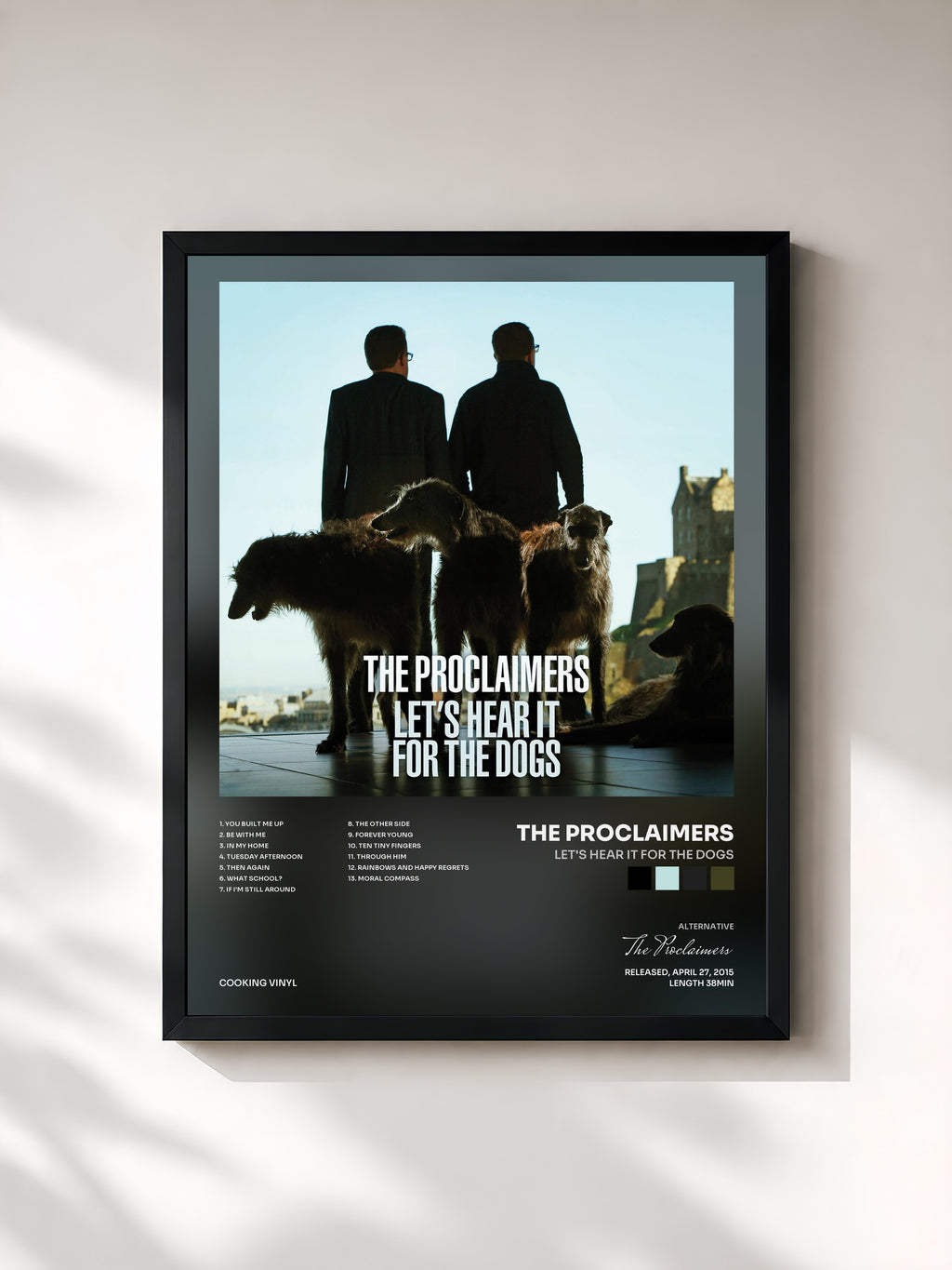#noir Tableau de l'album Let's Hear It for the Dogs de The Proclaimers, cadre noir, imprimé et encadré en France