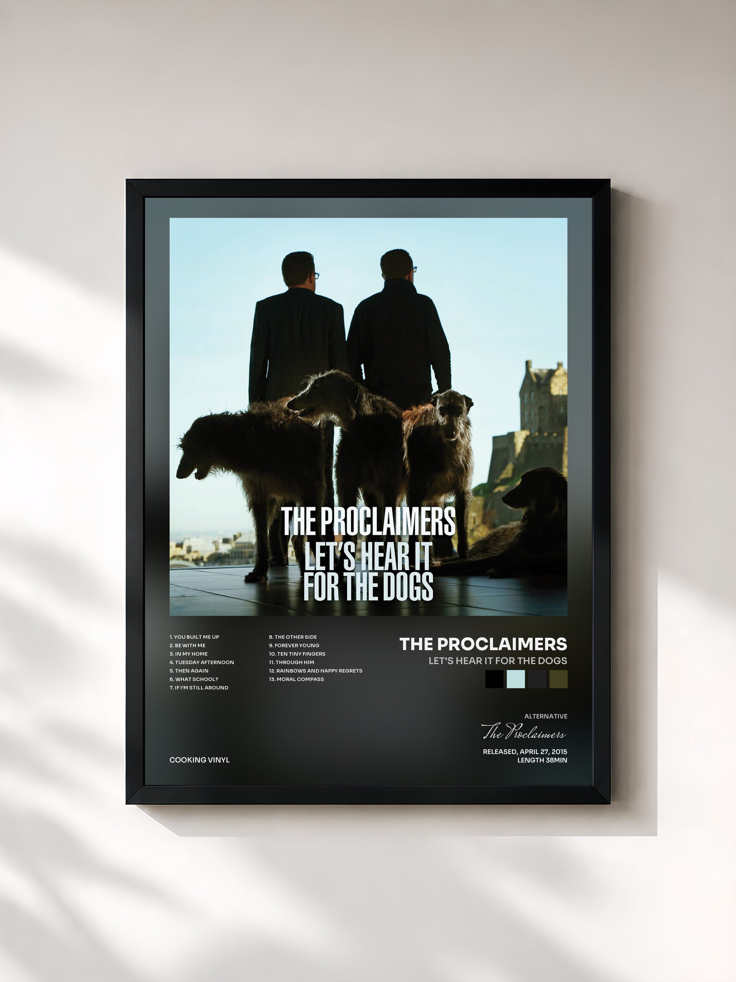 #noir Tableau de l'album Let's Hear It for the Dogs de The Proclaimers, cadre noir, imprimé et encadré en France