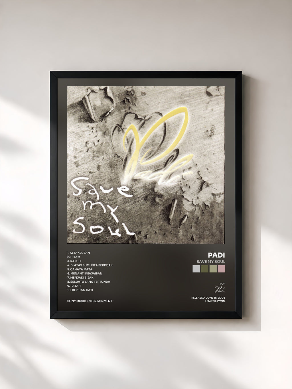 #noir Tableau de l'album Save My Soul de Padi, cadre noir, imprimé et encadré en France