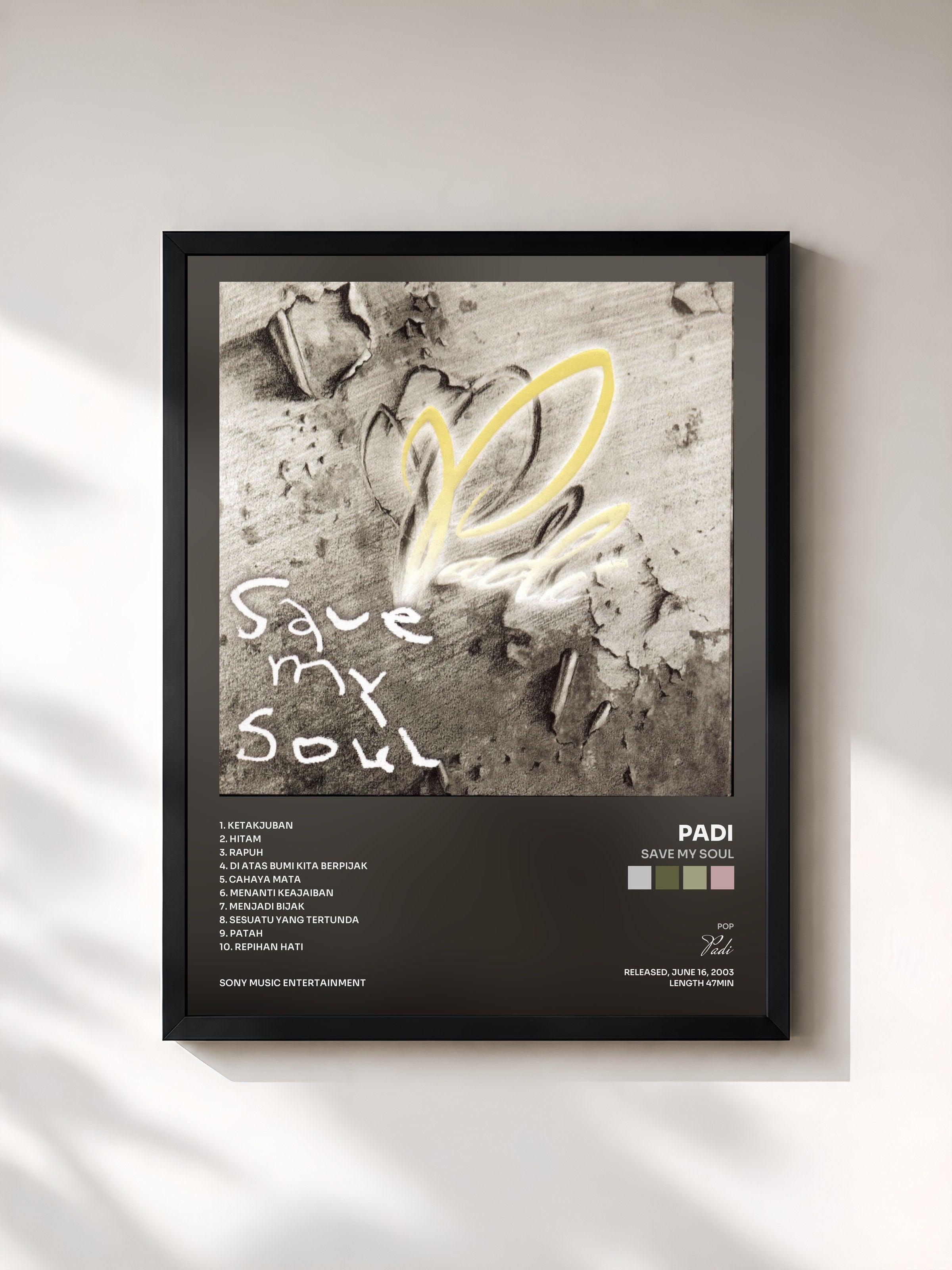 #noir Tableau de l'album Save My Soul de Padi, cadre noir, imprimé et encadré en France