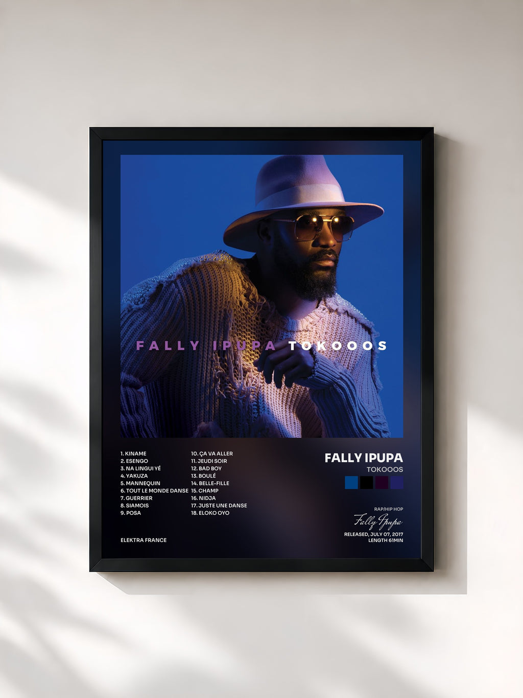 #noir Tableau de l'album Tokooos de Fally Ipupa, cadre noir, imprimé et encadré en France