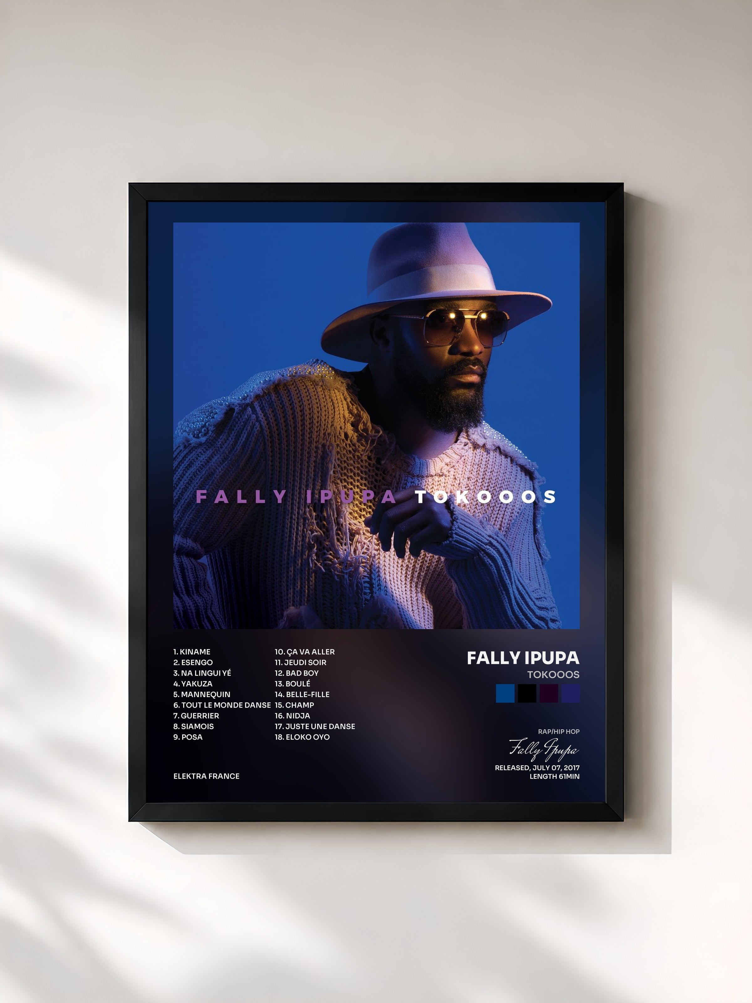 #noir Tableau de l'album Tokooos de Fally Ipupa, cadre noir, imprimé et encadré en France