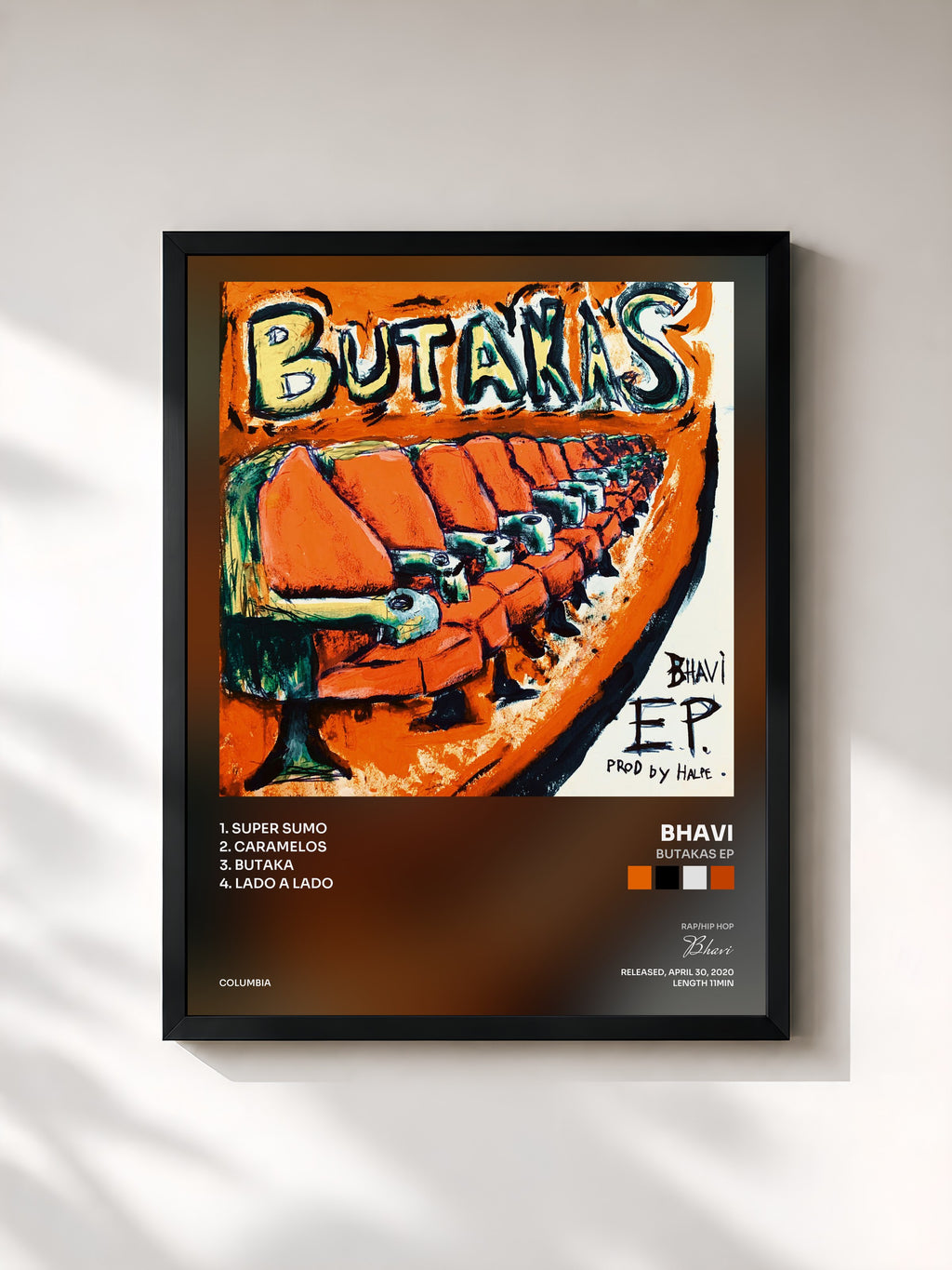 #noir Tableau de l'album BUTAKAS EP de Bhavi, cadre noir, imprimé et encadré en France