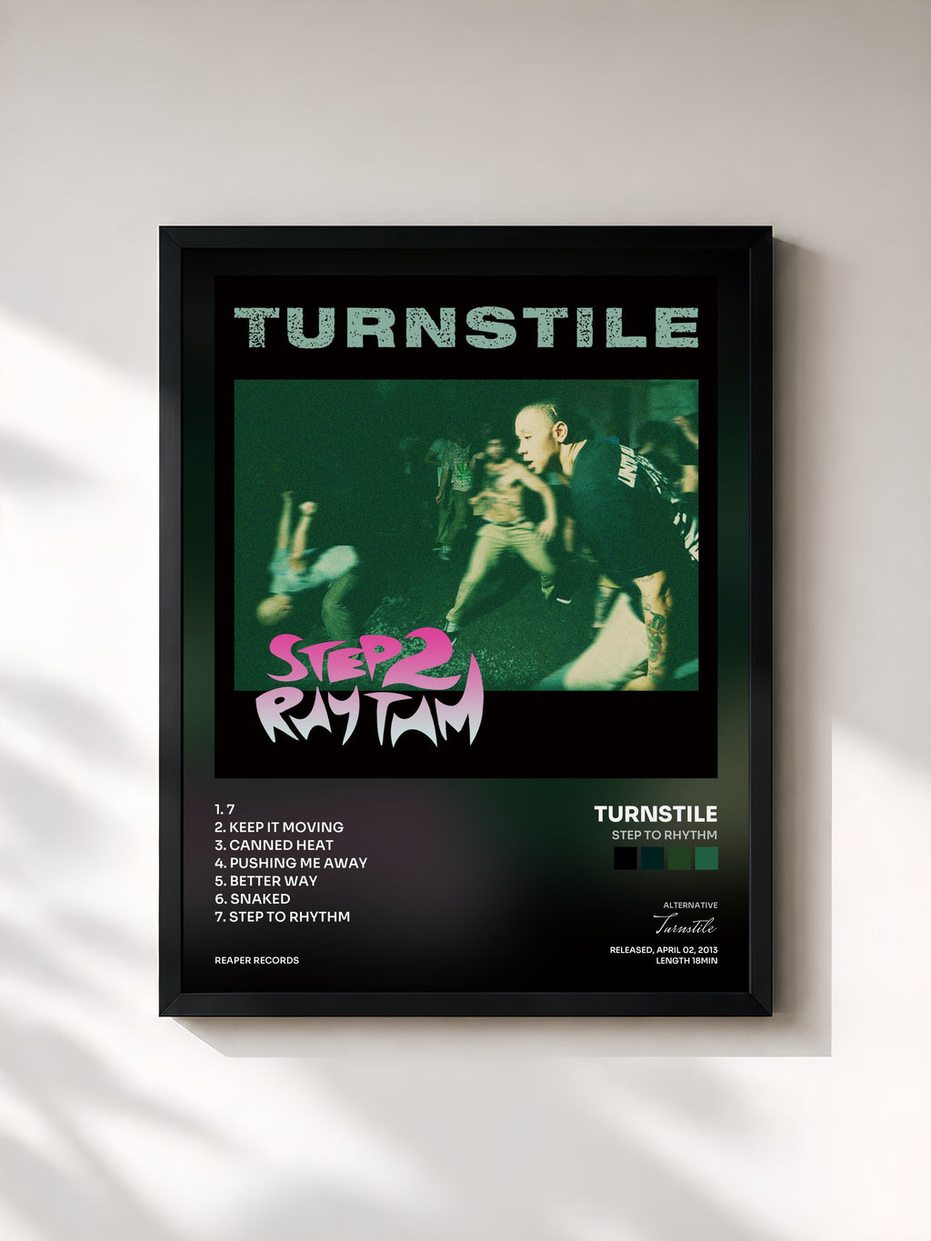 #noir Tableau de l'album Step to Rhythm de Turnstile, cadre noir, imprimé et encadré en France