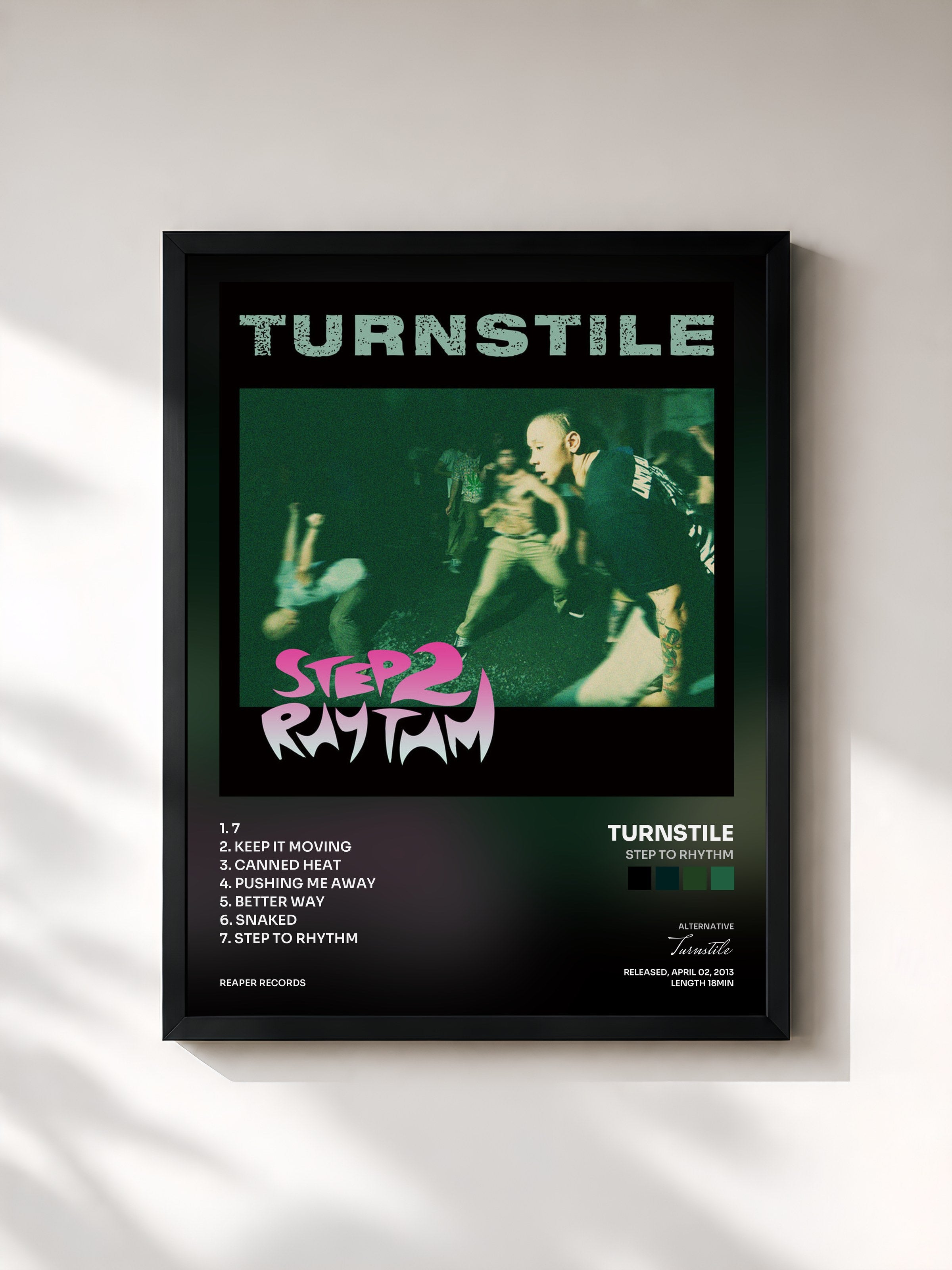 #noir Tableau de l'album Step to Rhythm de Turnstile, cadre noir, imprimé et encadré en France