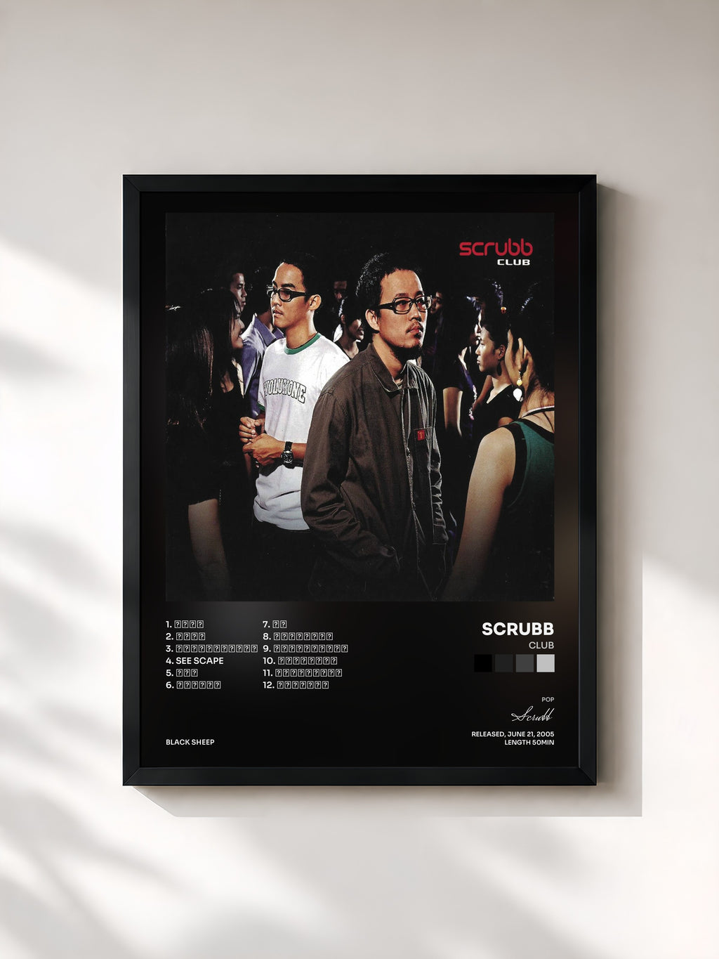 #noir Tableau de l'album Club de Scrubb, cadre noir, imprimé et encadré en France