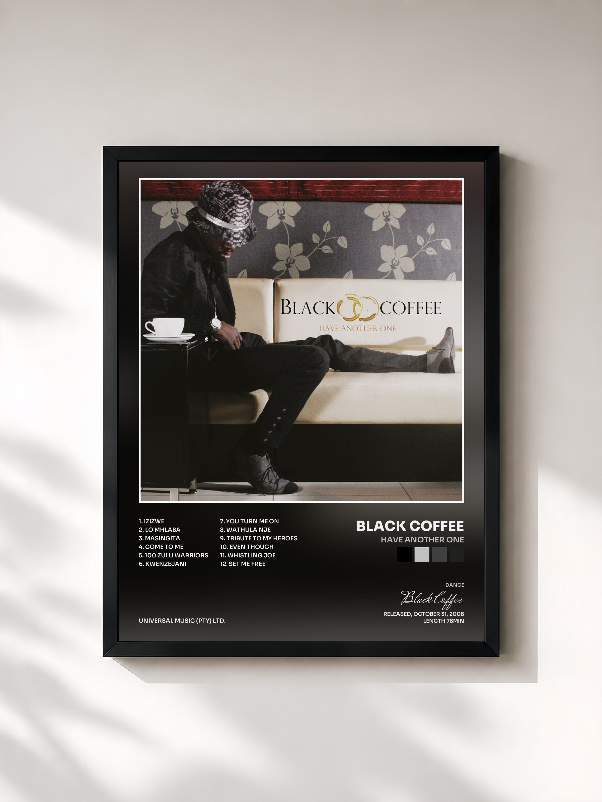 #noir Tableau de l'album Have Another One de Black Coffee, cadre noir, imprimé et encadré en France