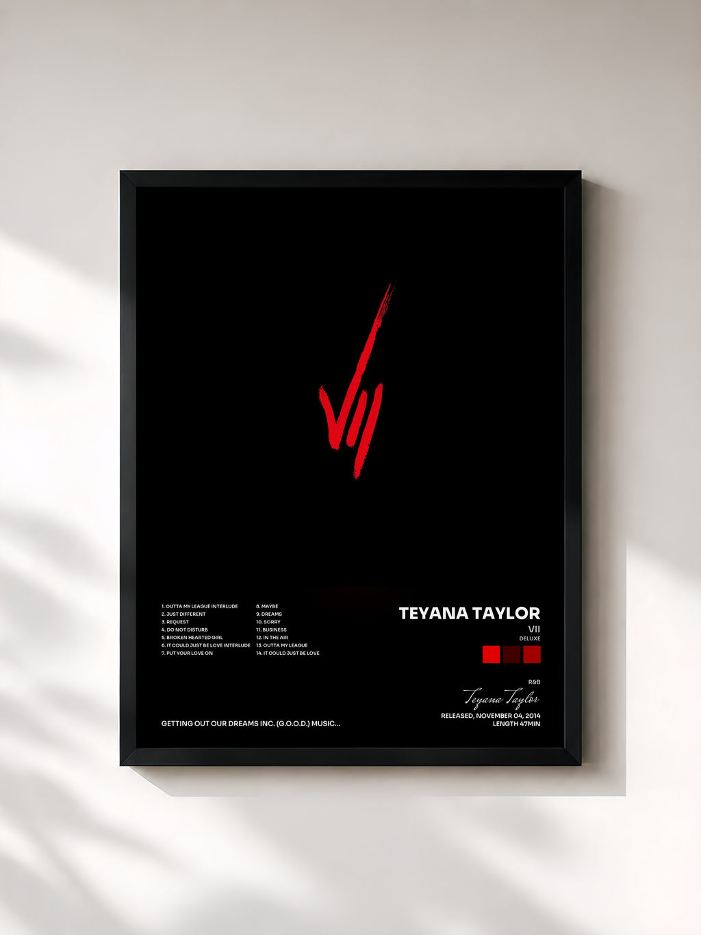 #noir Tableau de l'album VII (Deluxe) de Teyana Taylor, cadre noir, imprimé et encadré en France
