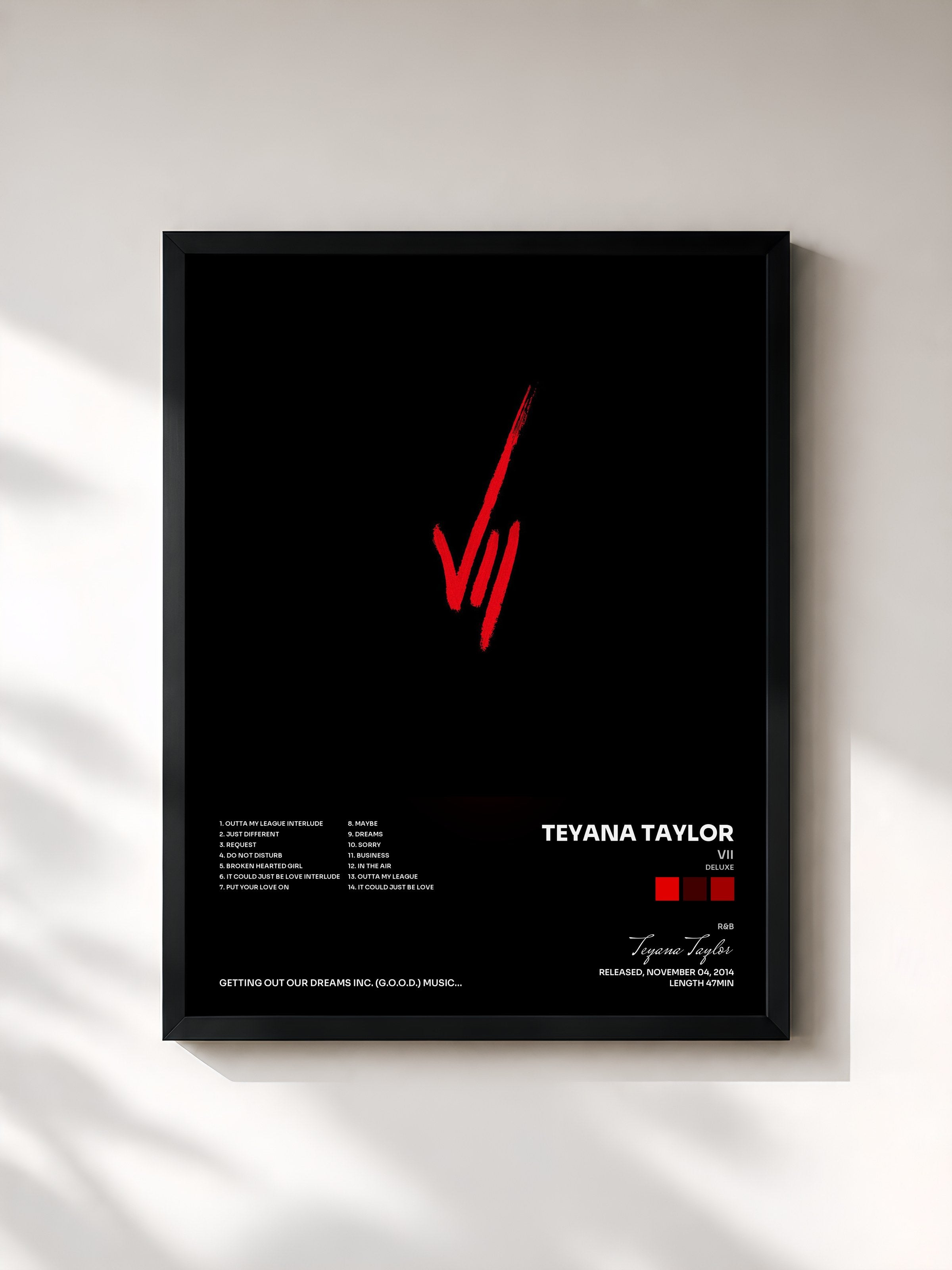 #noir Tableau de l'album VII (Deluxe) de Teyana Taylor, cadre noir, imprimé et encadré en France