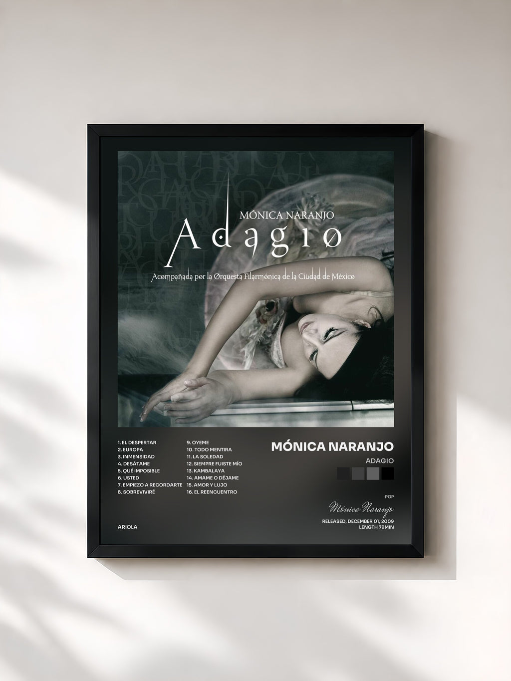 #noir Tableau de l'album Adagio de Mónica Naranjo, cadre noir, imprimé et encadré en France