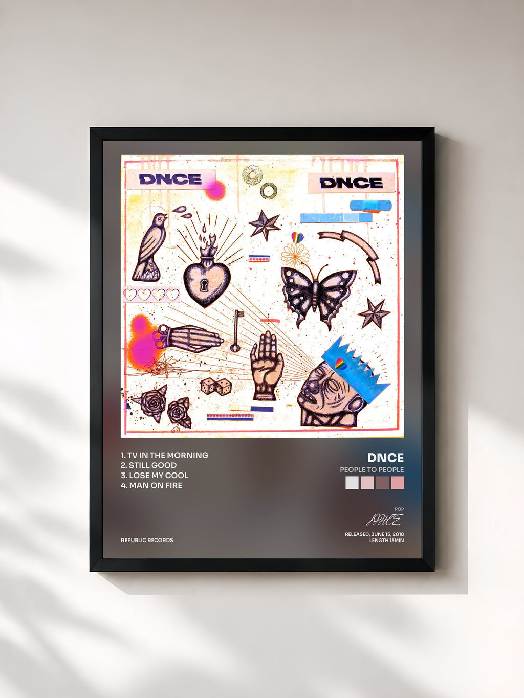 #noir Tableau de l'album People To People de DNCE, cadre noir, imprimé et encadré en France