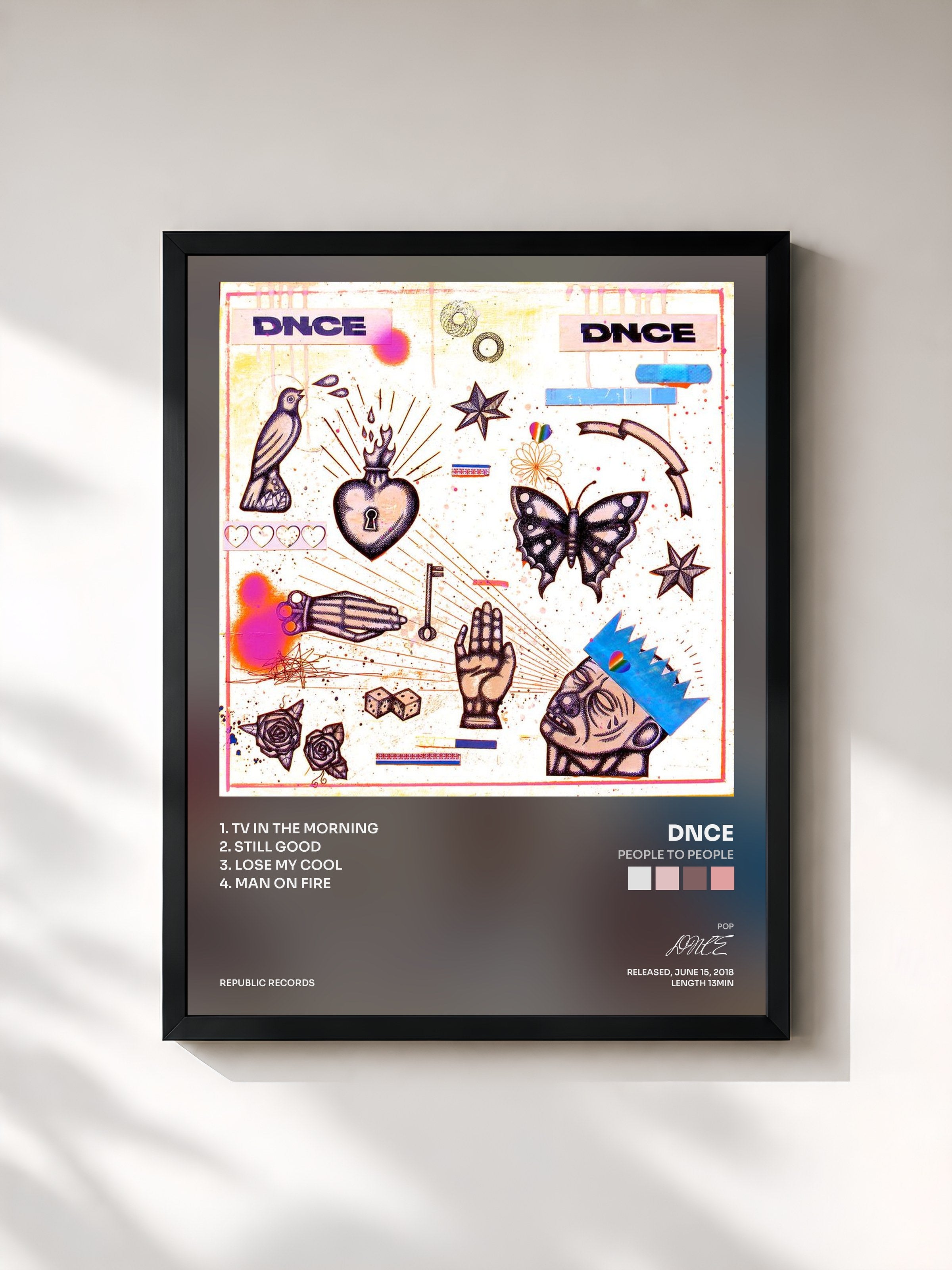 #noir Tableau de l'album People To People de DNCE, cadre noir, imprimé et encadré en France