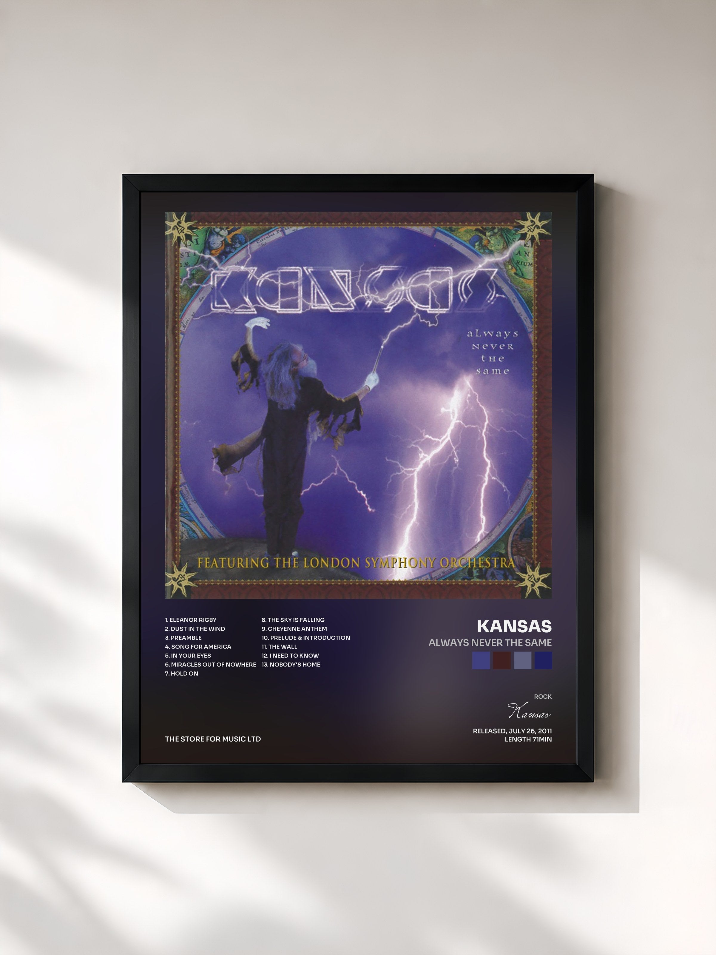 #noir Tableau de l'album Always Never The Same de Kansas, cadre noir, imprimé et encadré en France