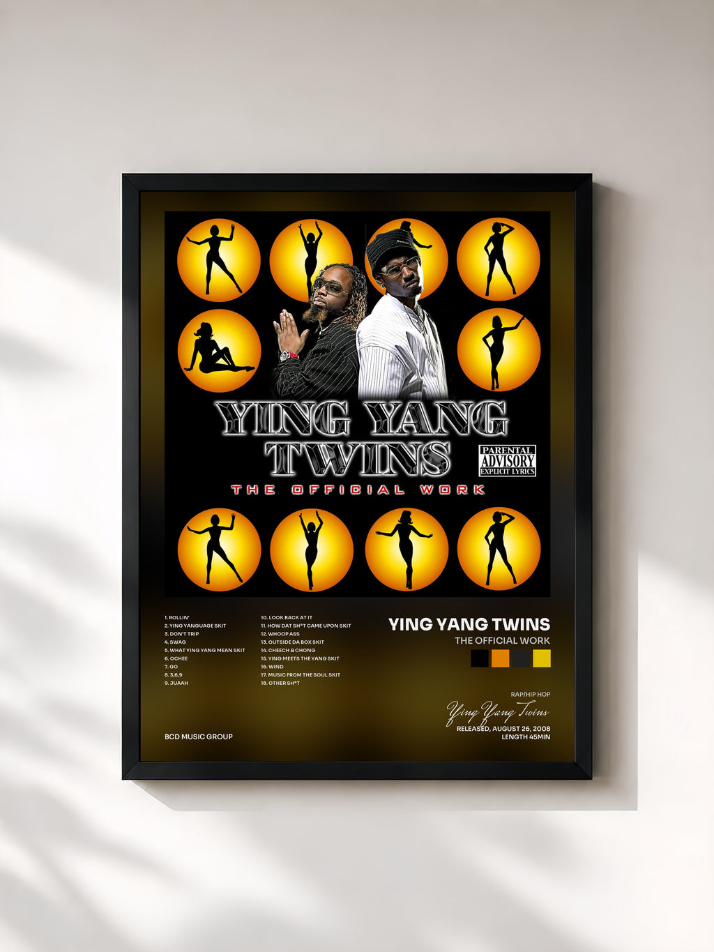 #noir Tableau de l'album The Official Work de Ying Yang Twins, cadre noir, imprimé et encadré en France