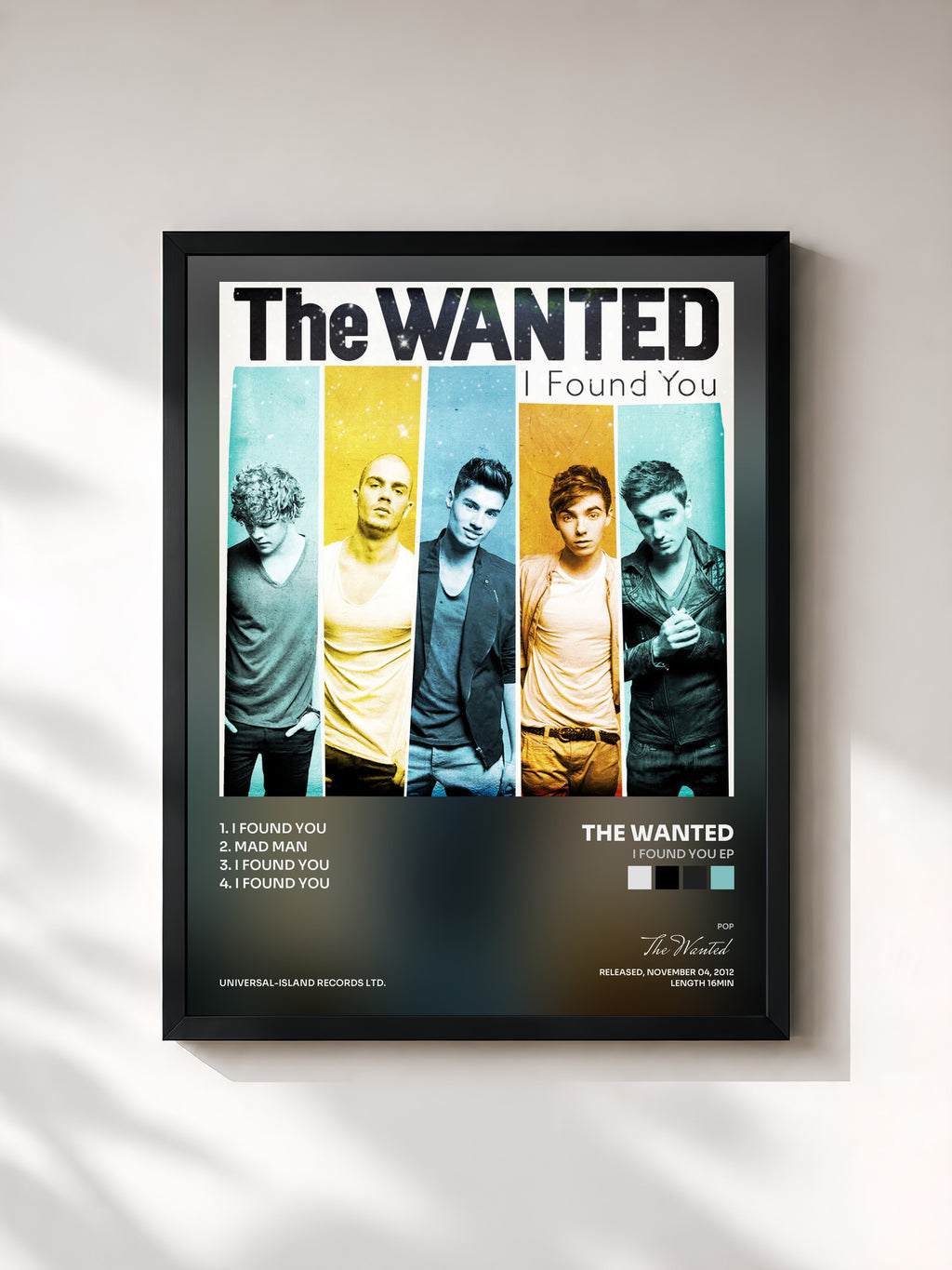 #noir Tableau de l'album I Found You EP de The Wanted, cadre noir, imprimé et encadré en France