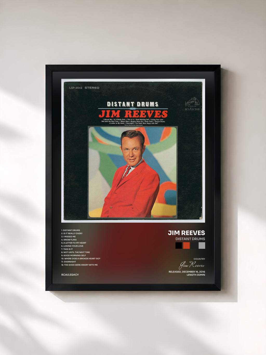 #noir Tableau de l'album Distant Drums de Jim Reeves, cadre noir, imprimé et encadré en France